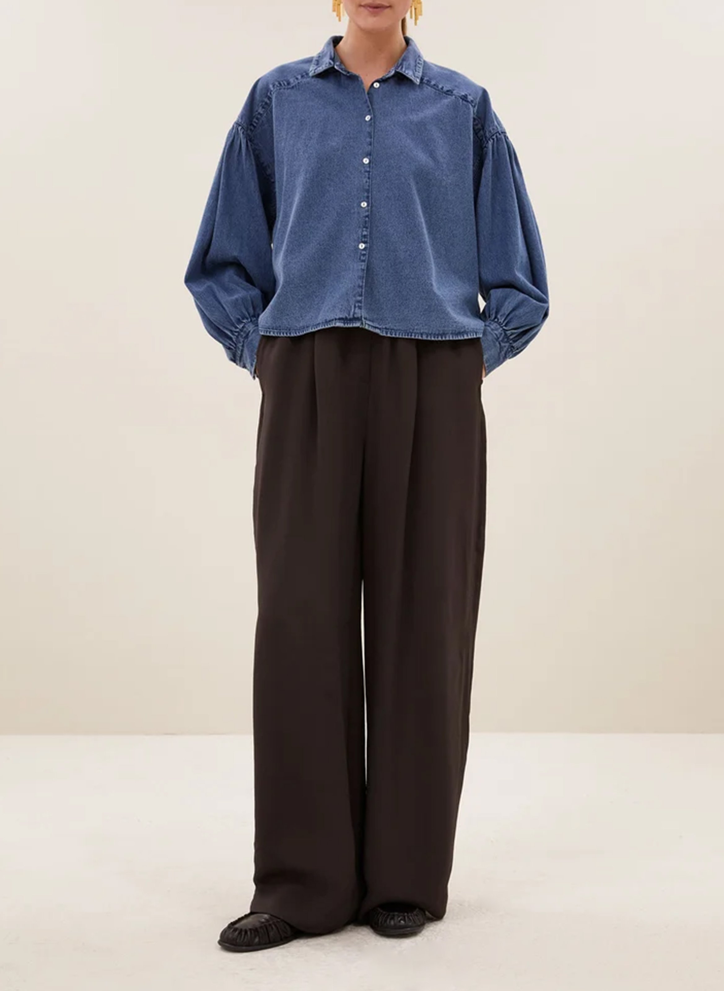 Wijde denim blouse van katoen BY BAR Blauw