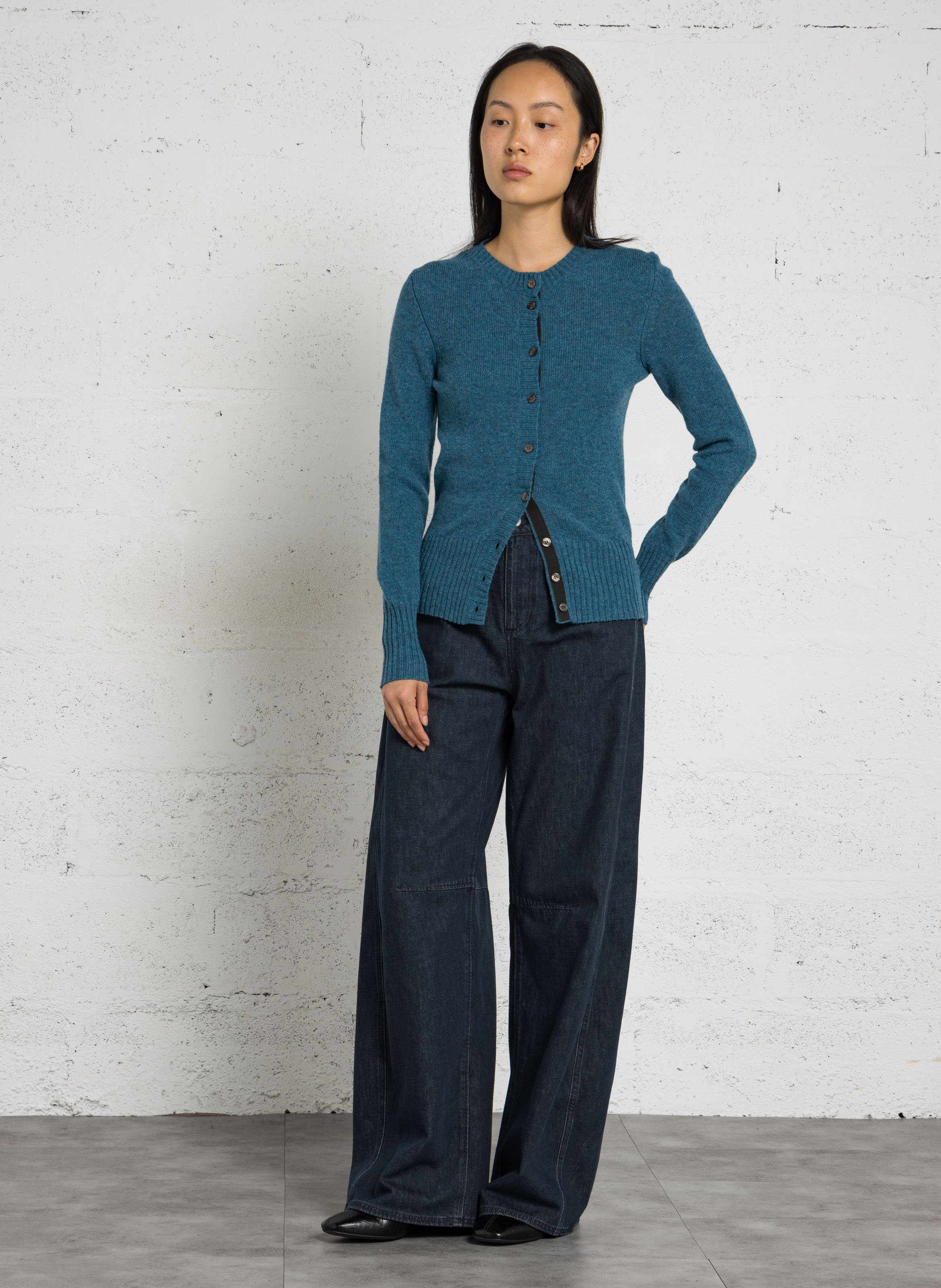 Cardigan droit col rond en laine SOEUR Bleu