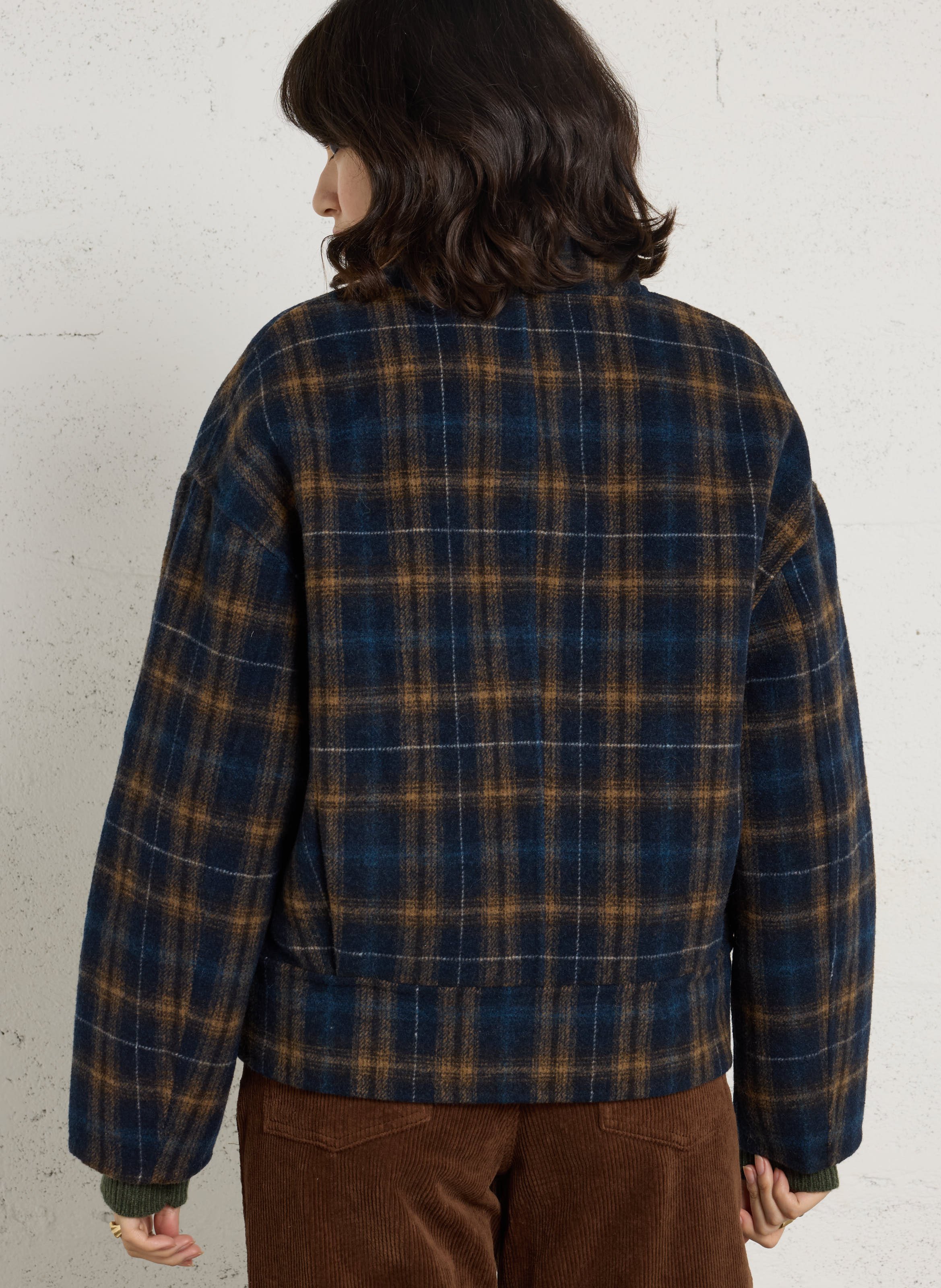 Straight high-neck jacket in checked wool blend SEE U SOON Blue