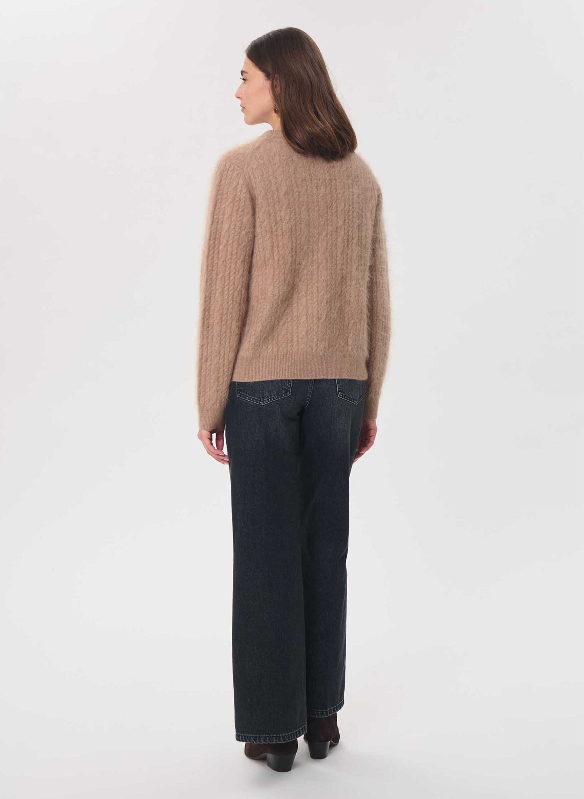 Plain straight-fit crew-neck wool cardigan TARA JARMON Brown