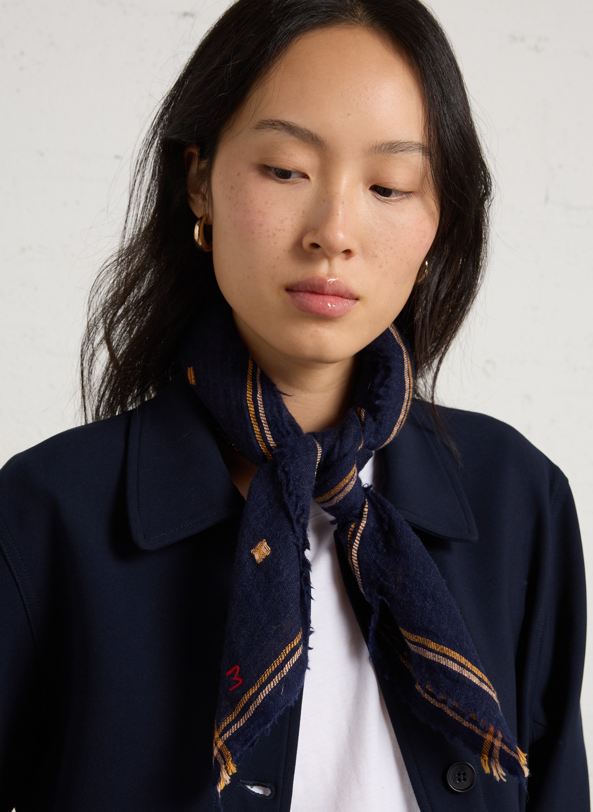 Embroidered wool fringed scarf MOISMONT