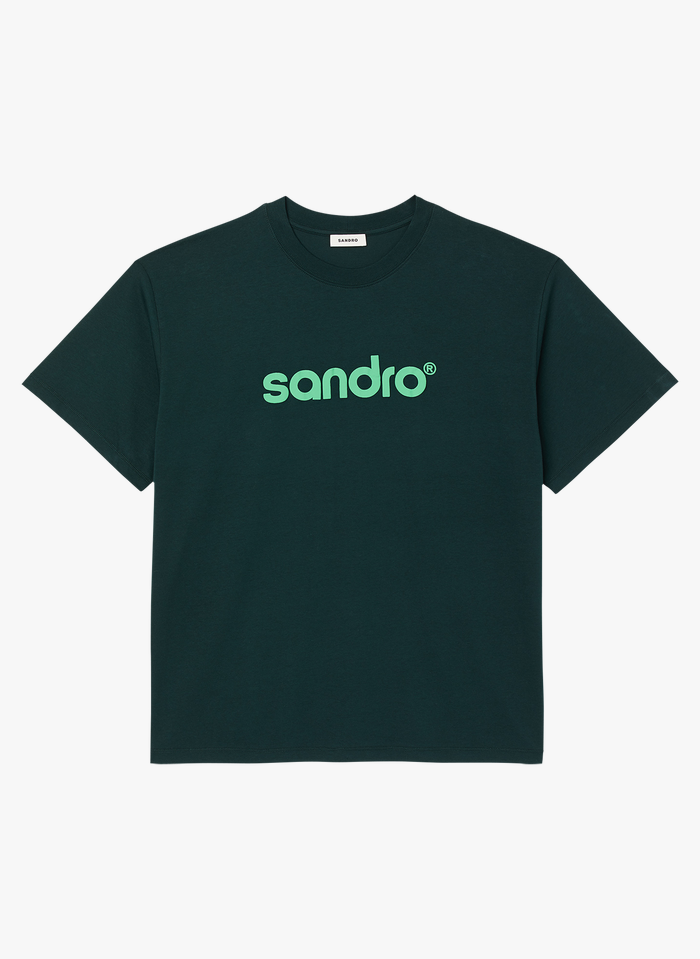 SANDRO Rundhals-T-Shirt aus Baumwolle mit Sticklogo in Grun