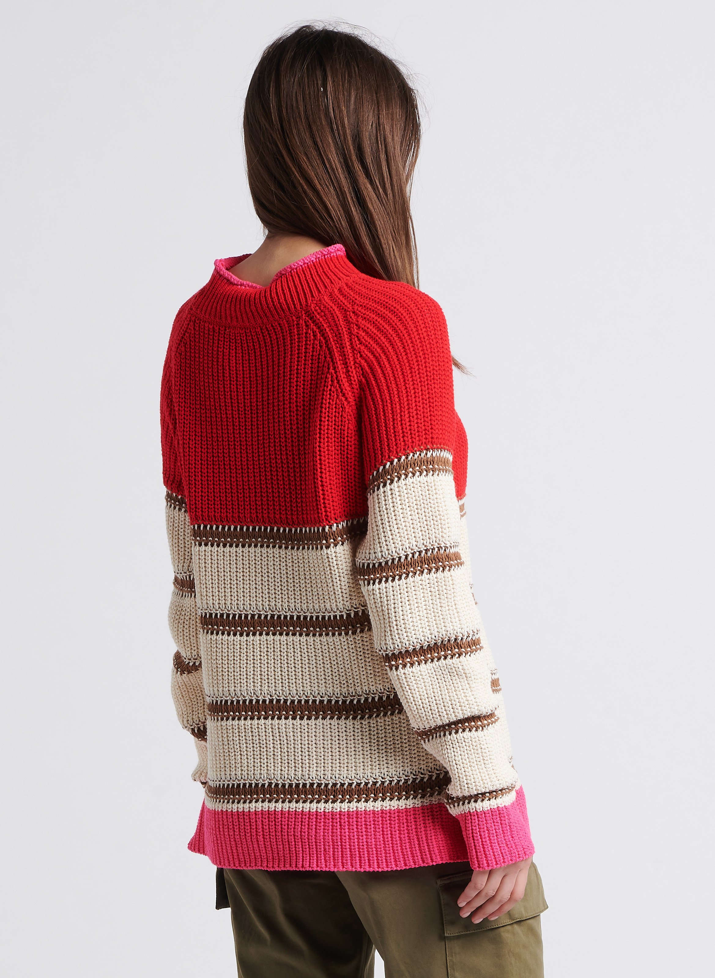 Striped high-neck cotton-blend mixed-knit sweater DR BLOOM Pink