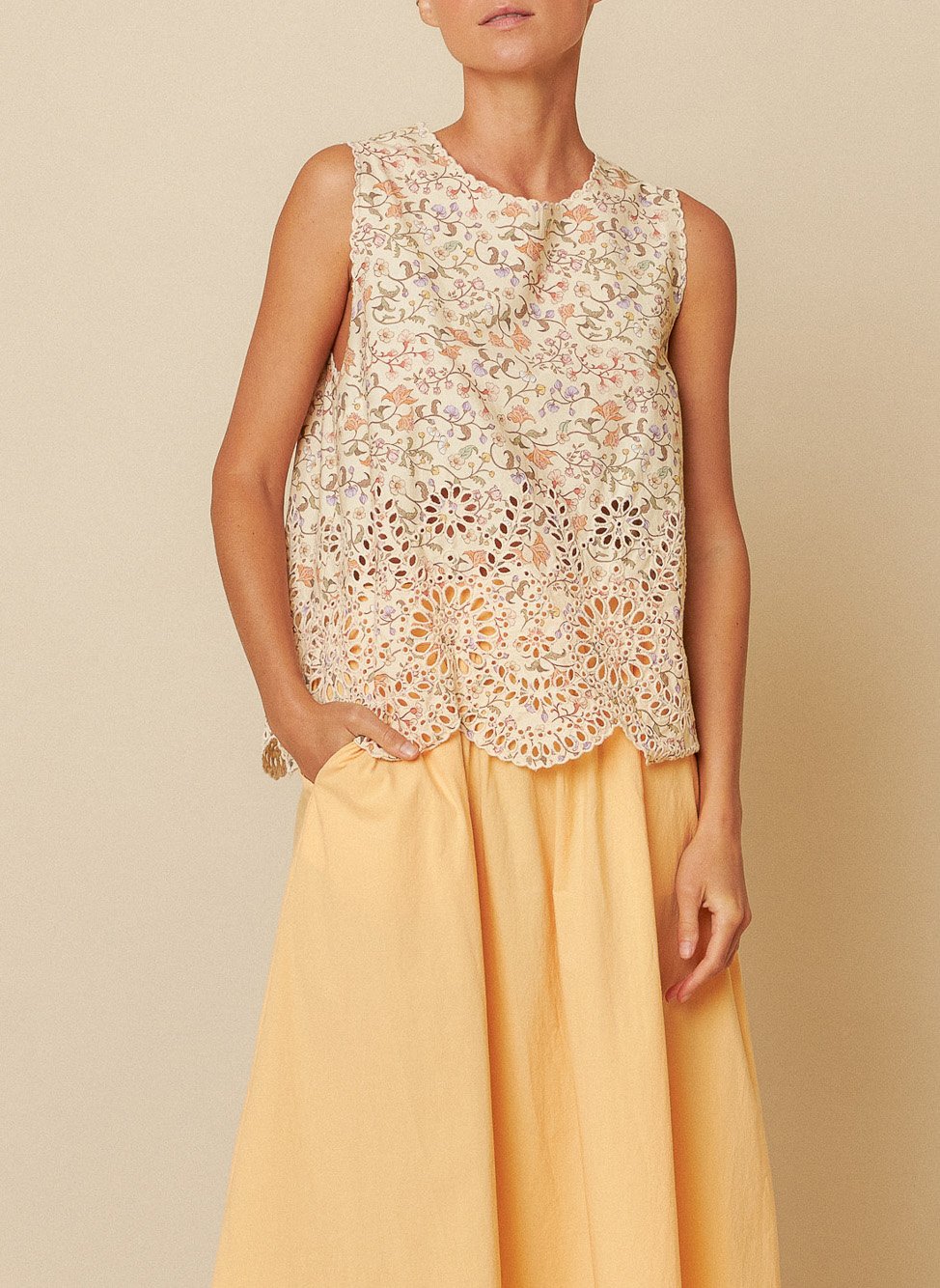 Embroidered cotton tank top INDI & COLD Beige