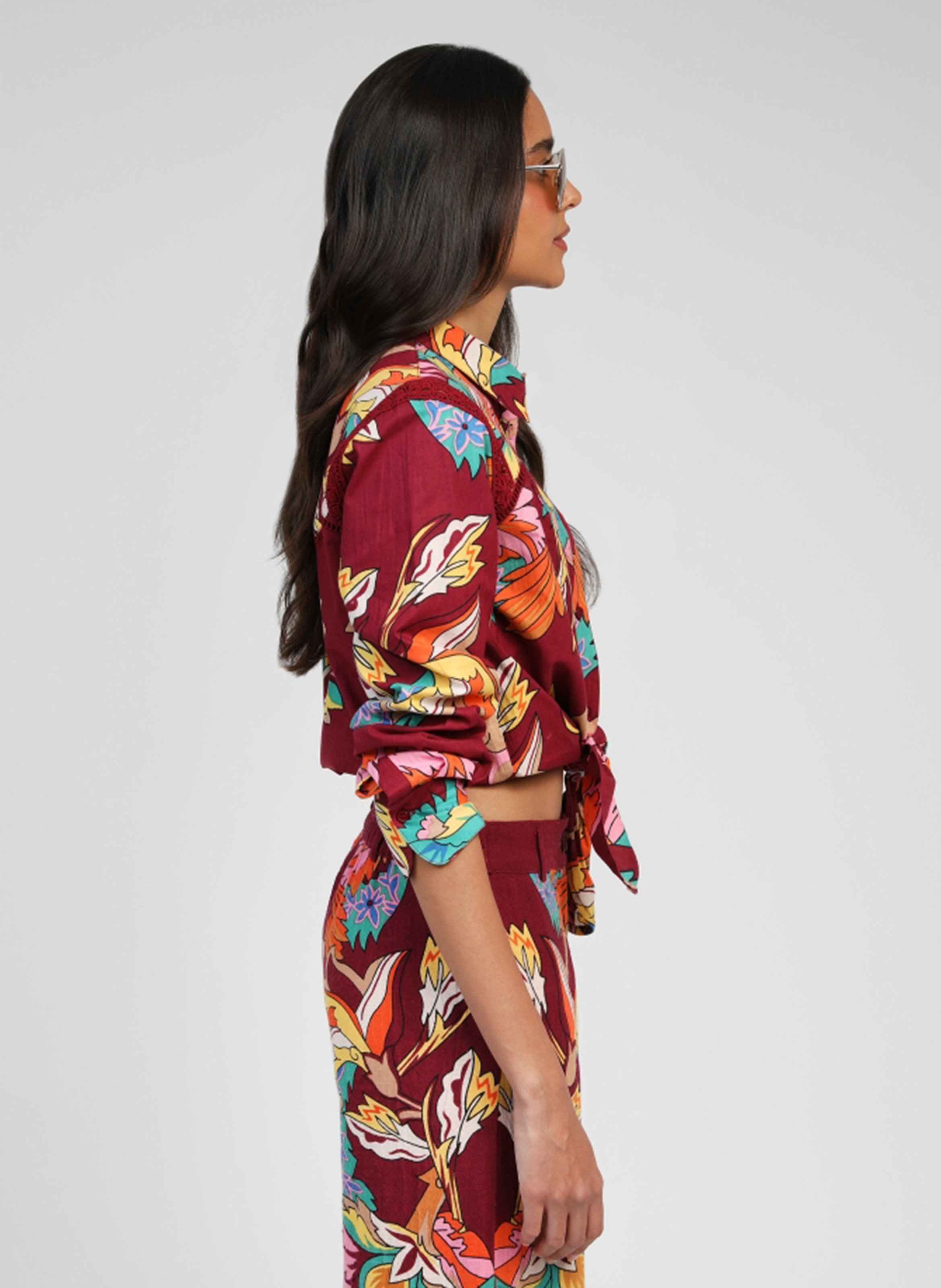 Straight printed cotton shirt AN'GE Red