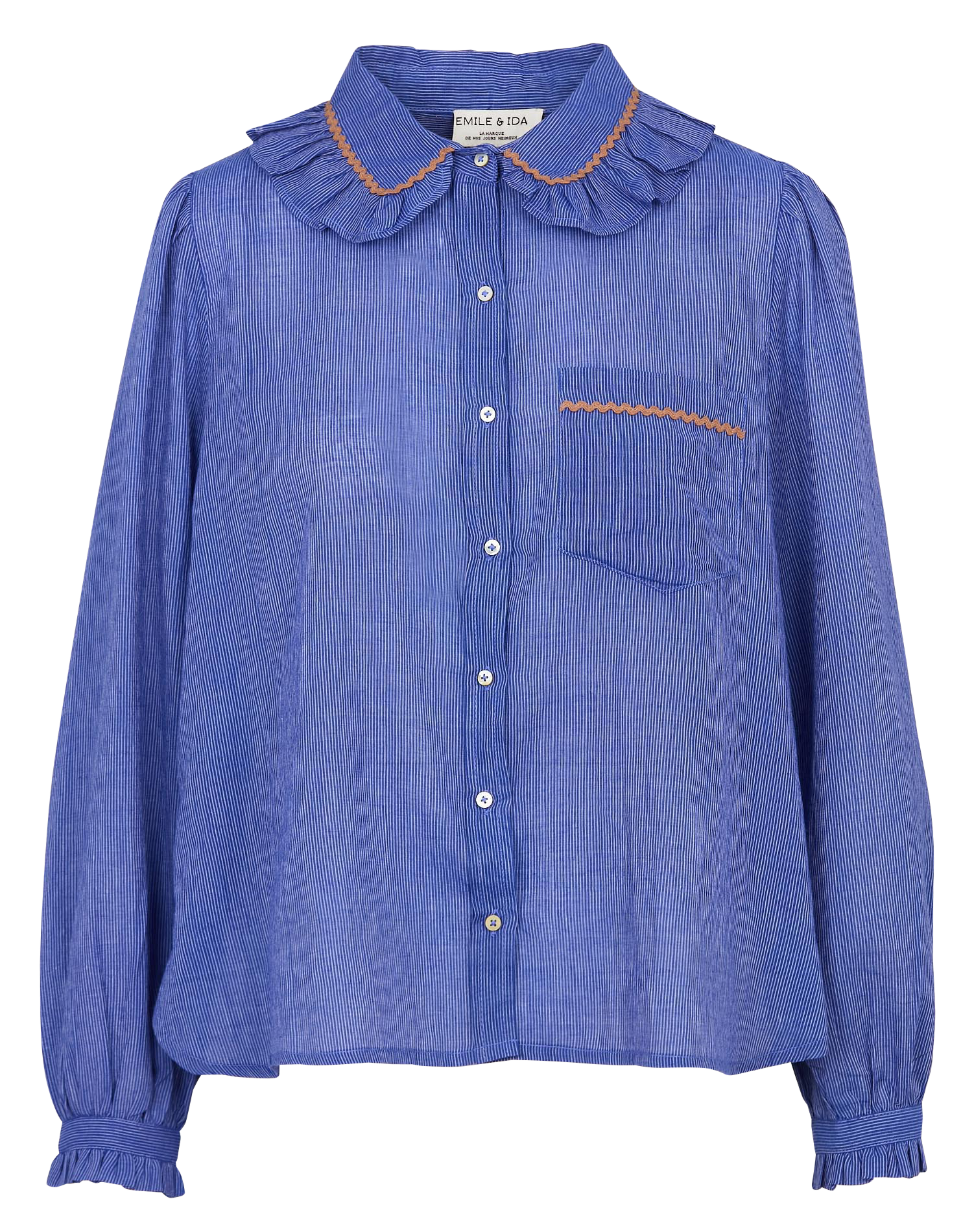 Blusenhemd mit Baumwoll-Peter-Pan-Kragen EMILE ET IDA Blau