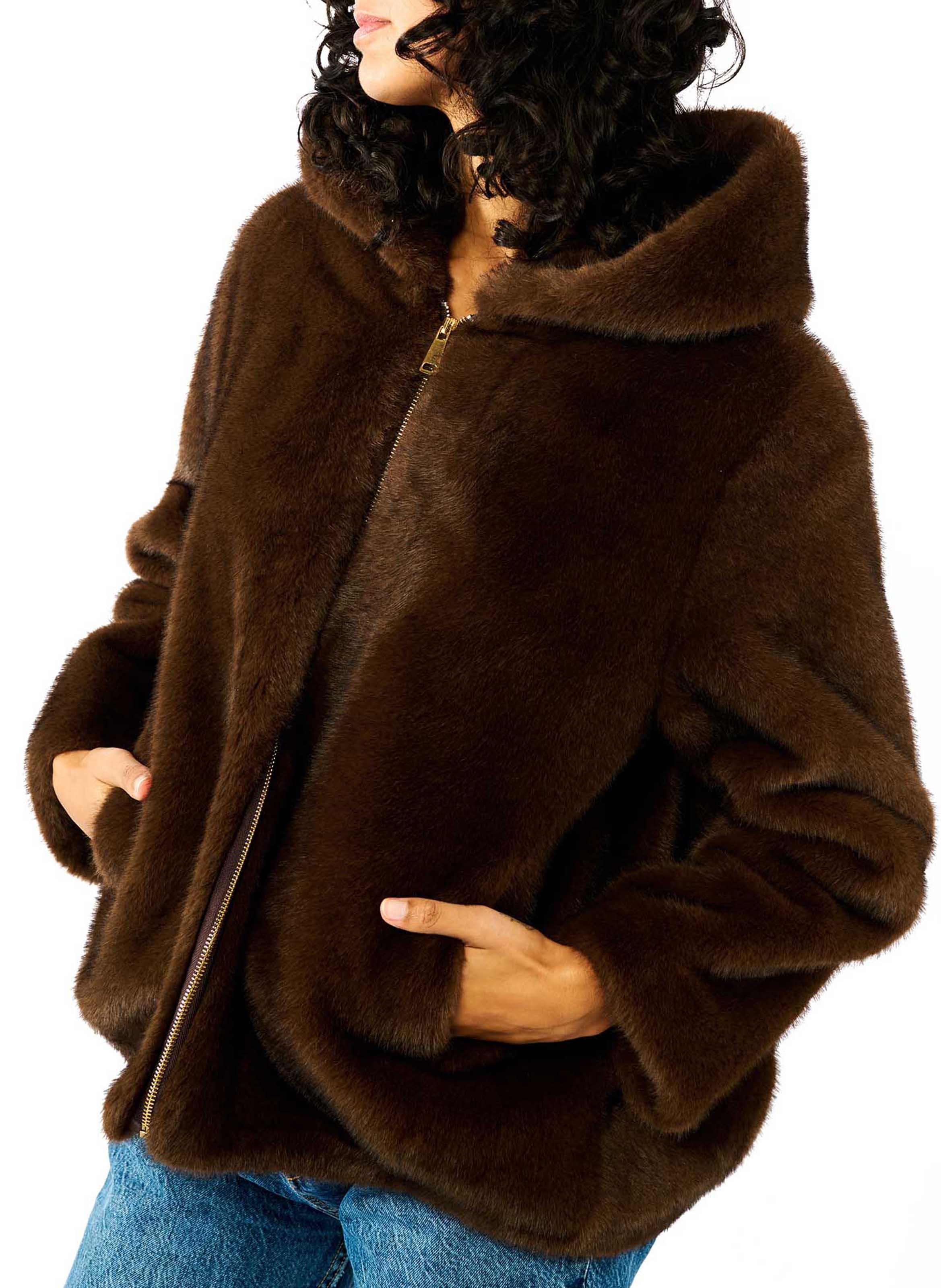 Oversize jacket with hood WILD Brown