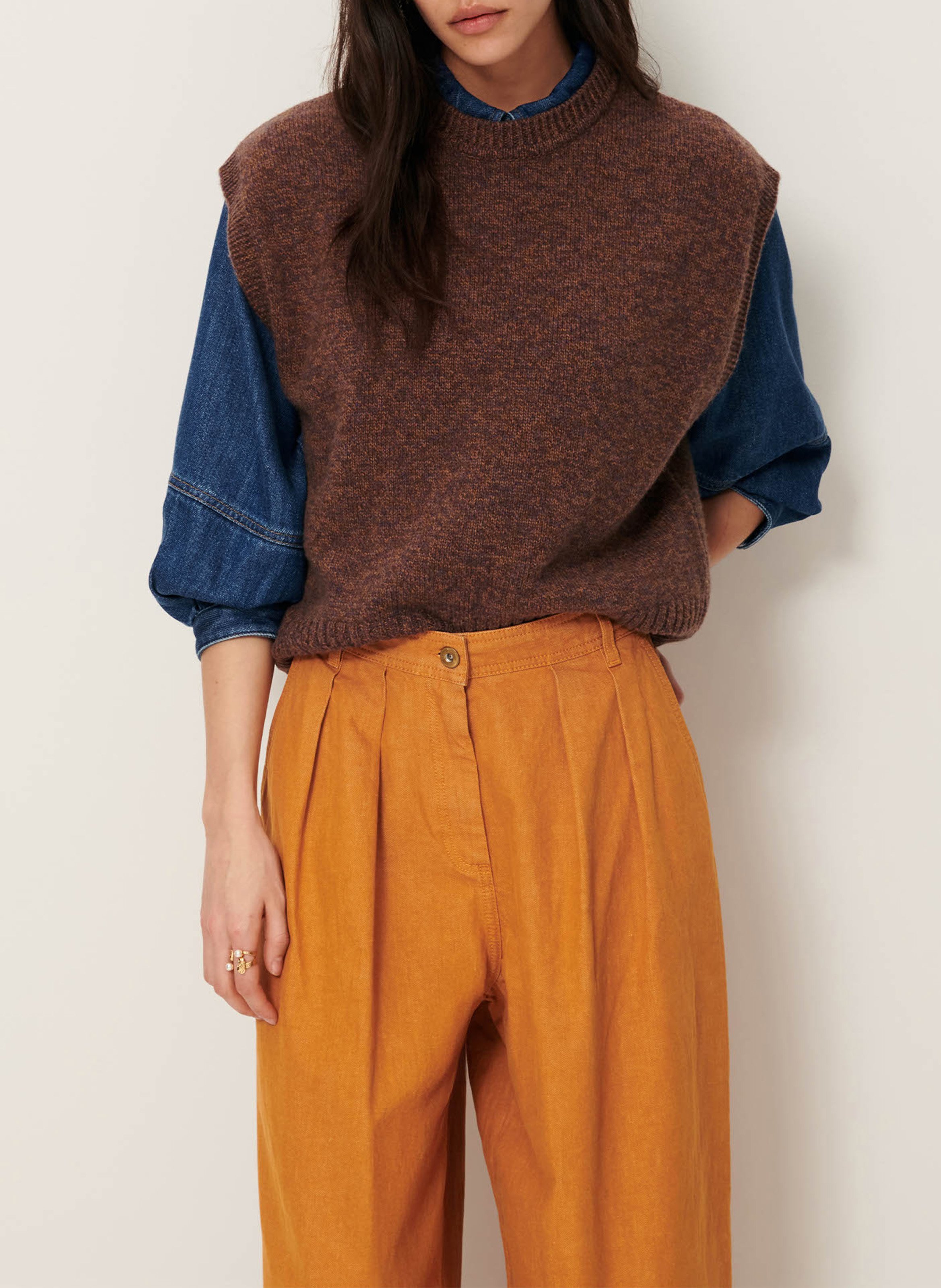 Pull sans manches en laine mérinos SESSUN Marron