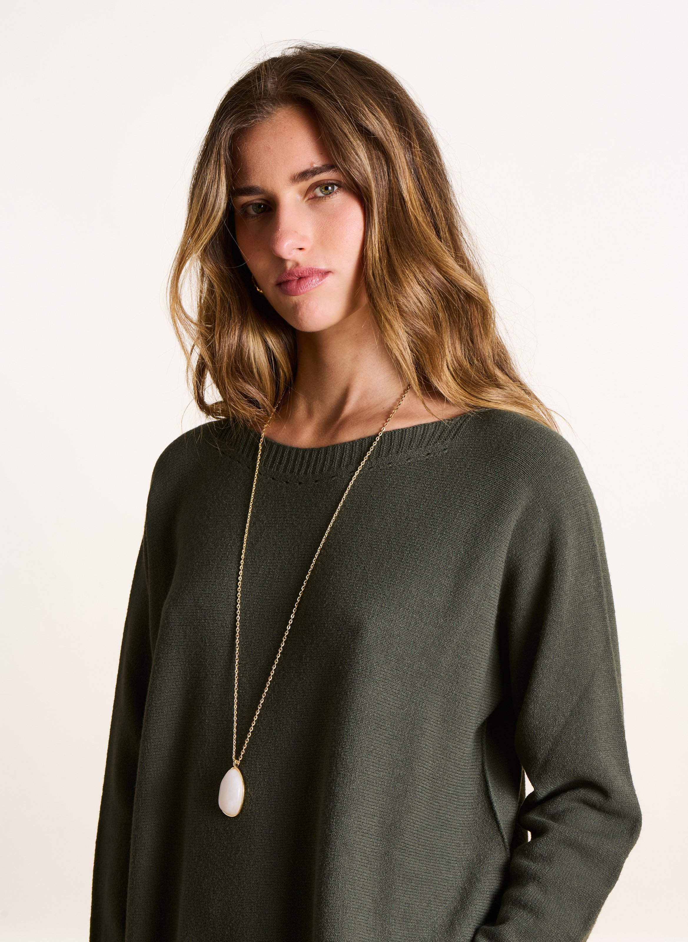 Loose-fit knit sweater with boat neck LA FEE MARABOUTEE Green