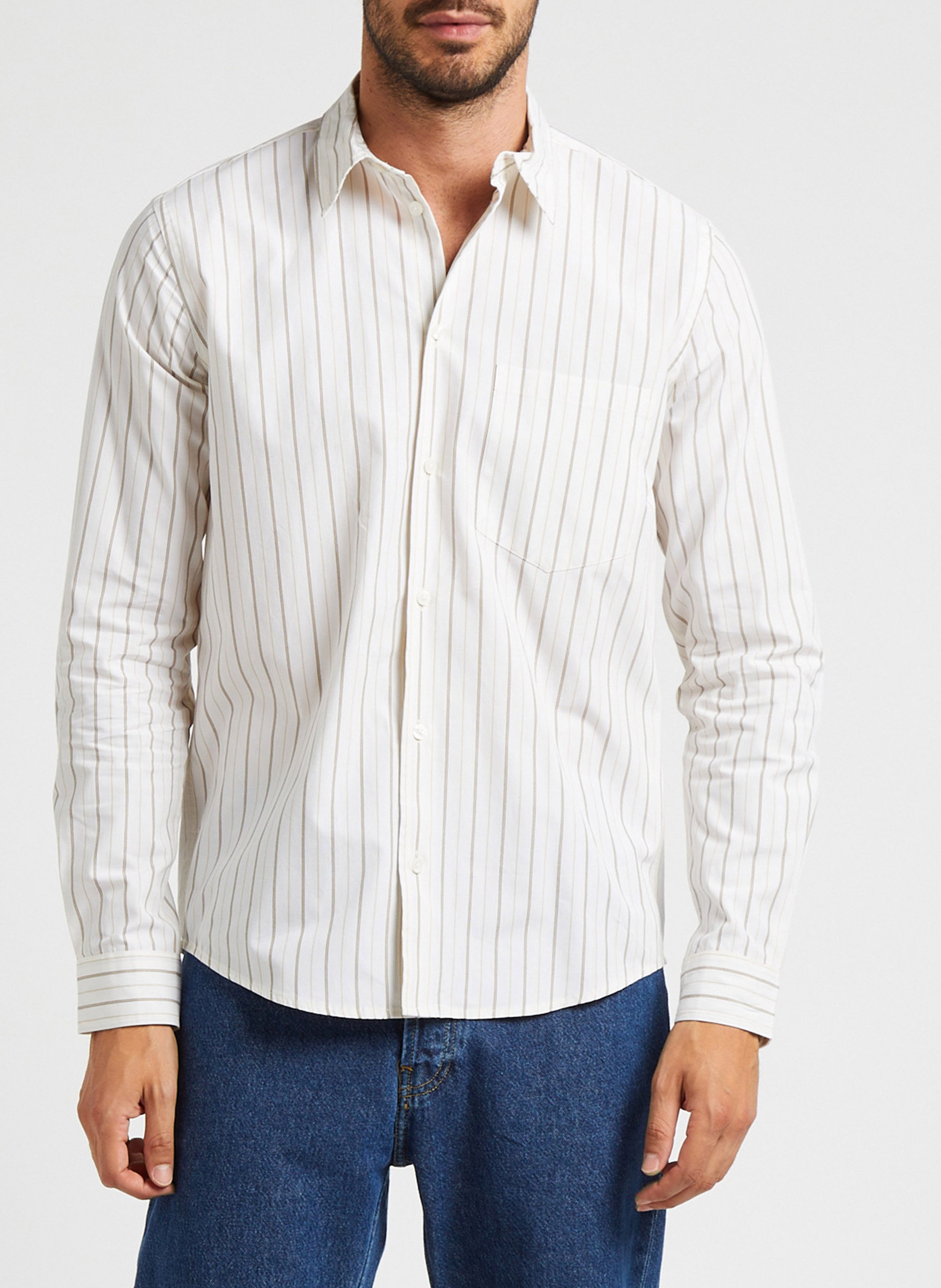 Chemise col classique à rayures en coton bio SAMSOE SAMSOE Blanc