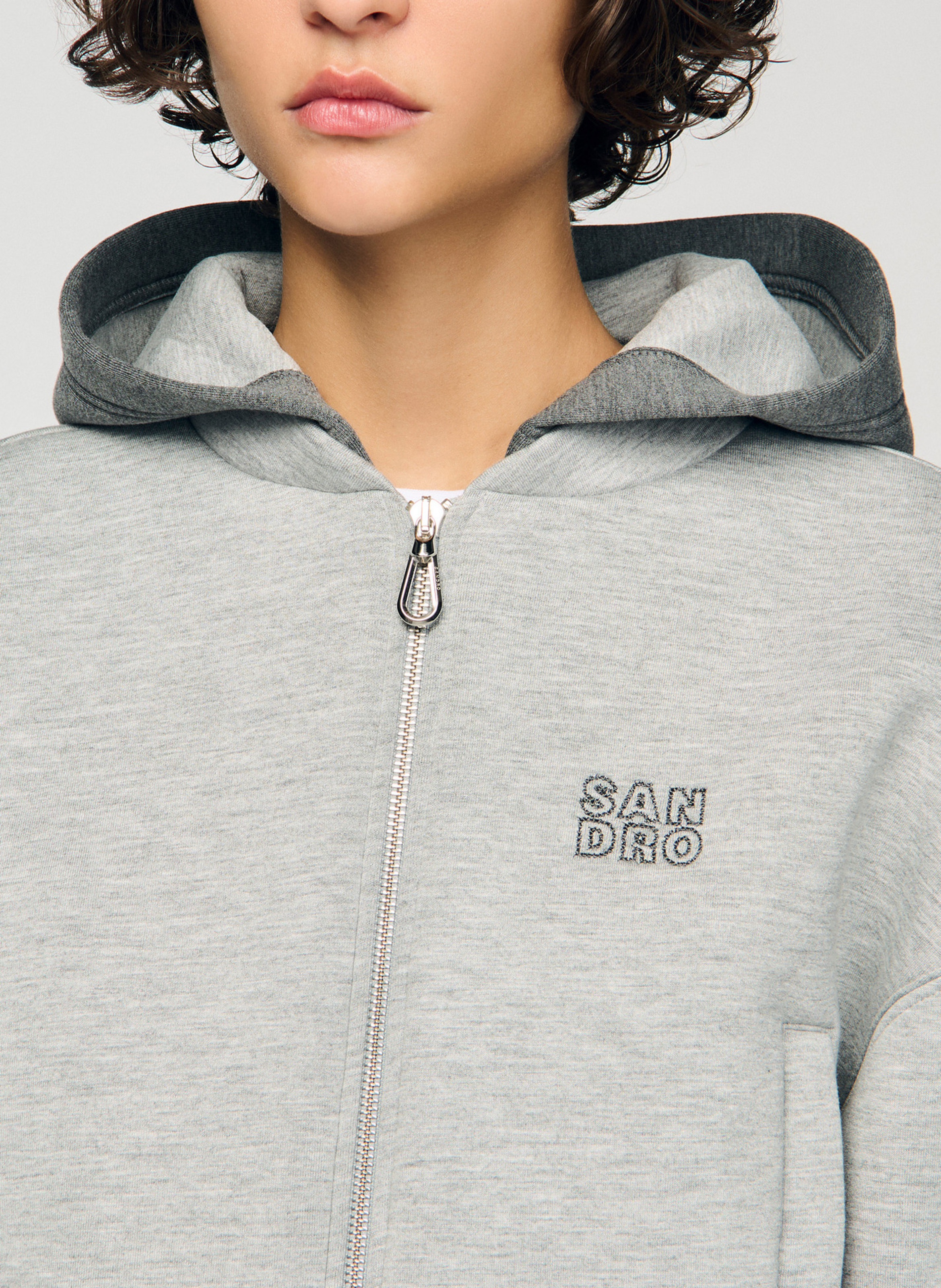 Sweat court zippé à capuche SANDRO Gris