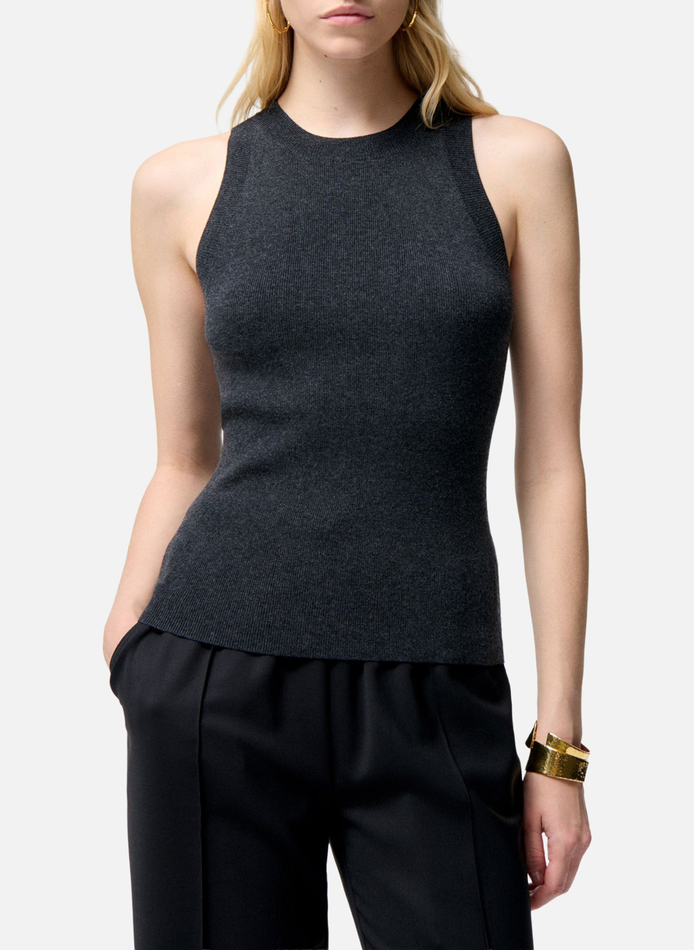 Mouwloze ronde hals top van gemengde wol VANESSA BRUNO Grijs