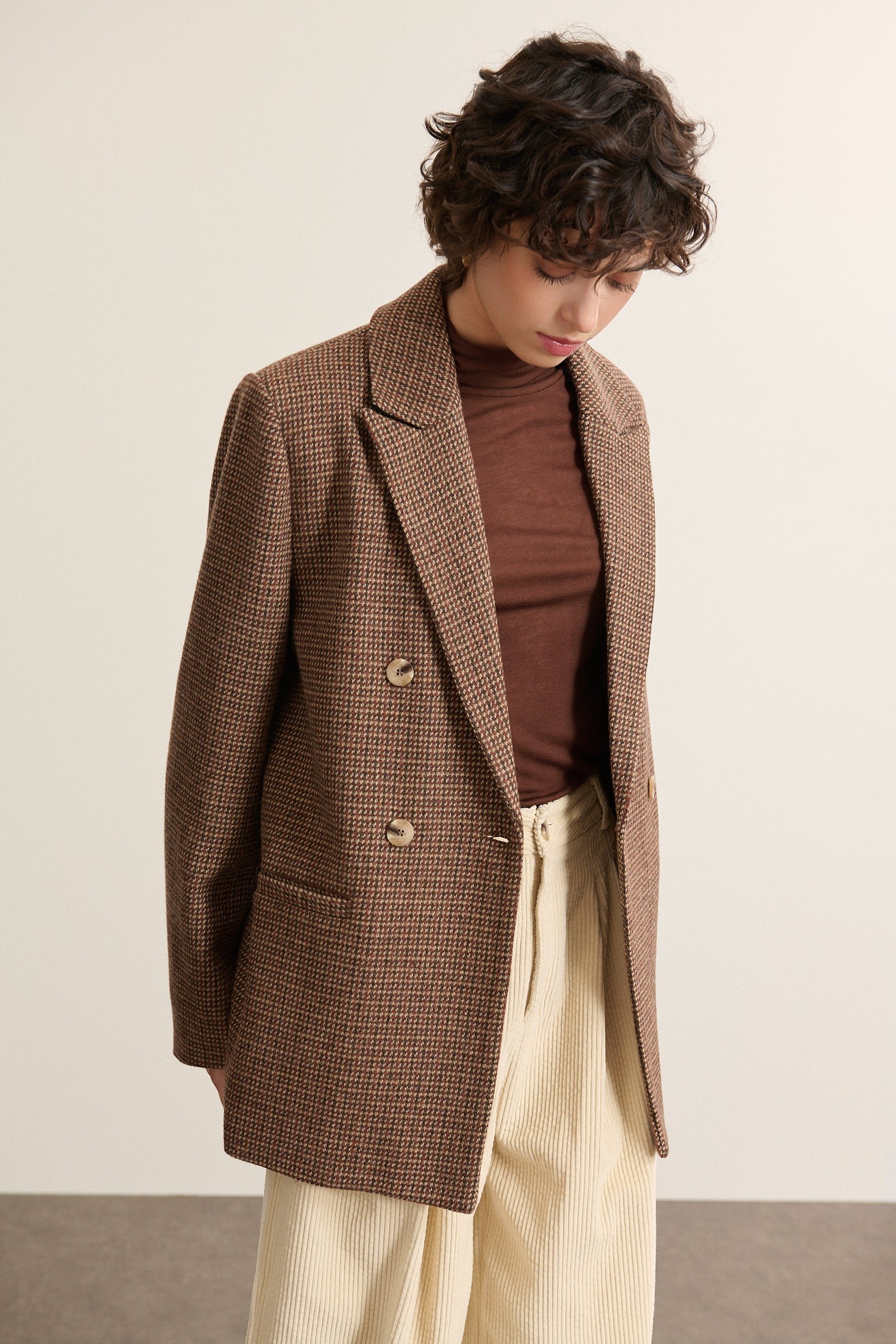 Checked wool blend blazer coat GARANCE PARIS Brown