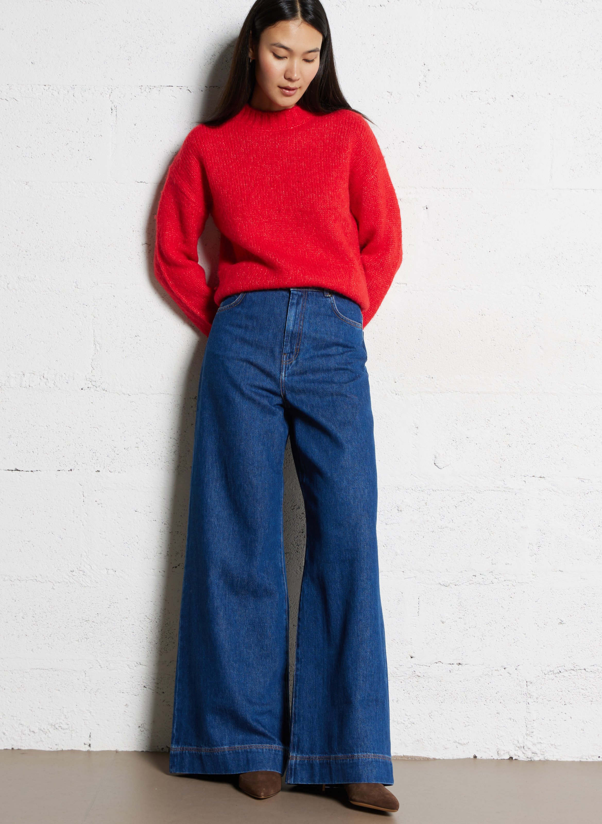 Pull droit col rond en laine mélangée  HARTFORD Rouge