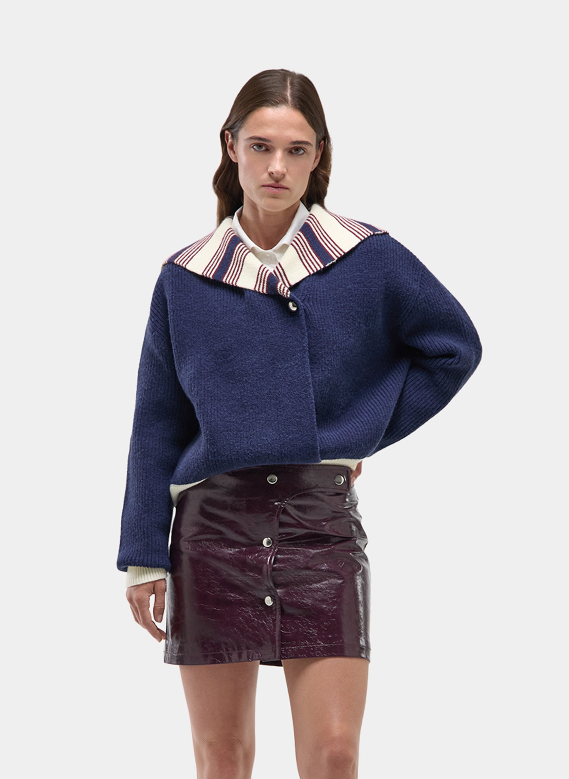 Pull à rayures col v LAAGAM Bleu