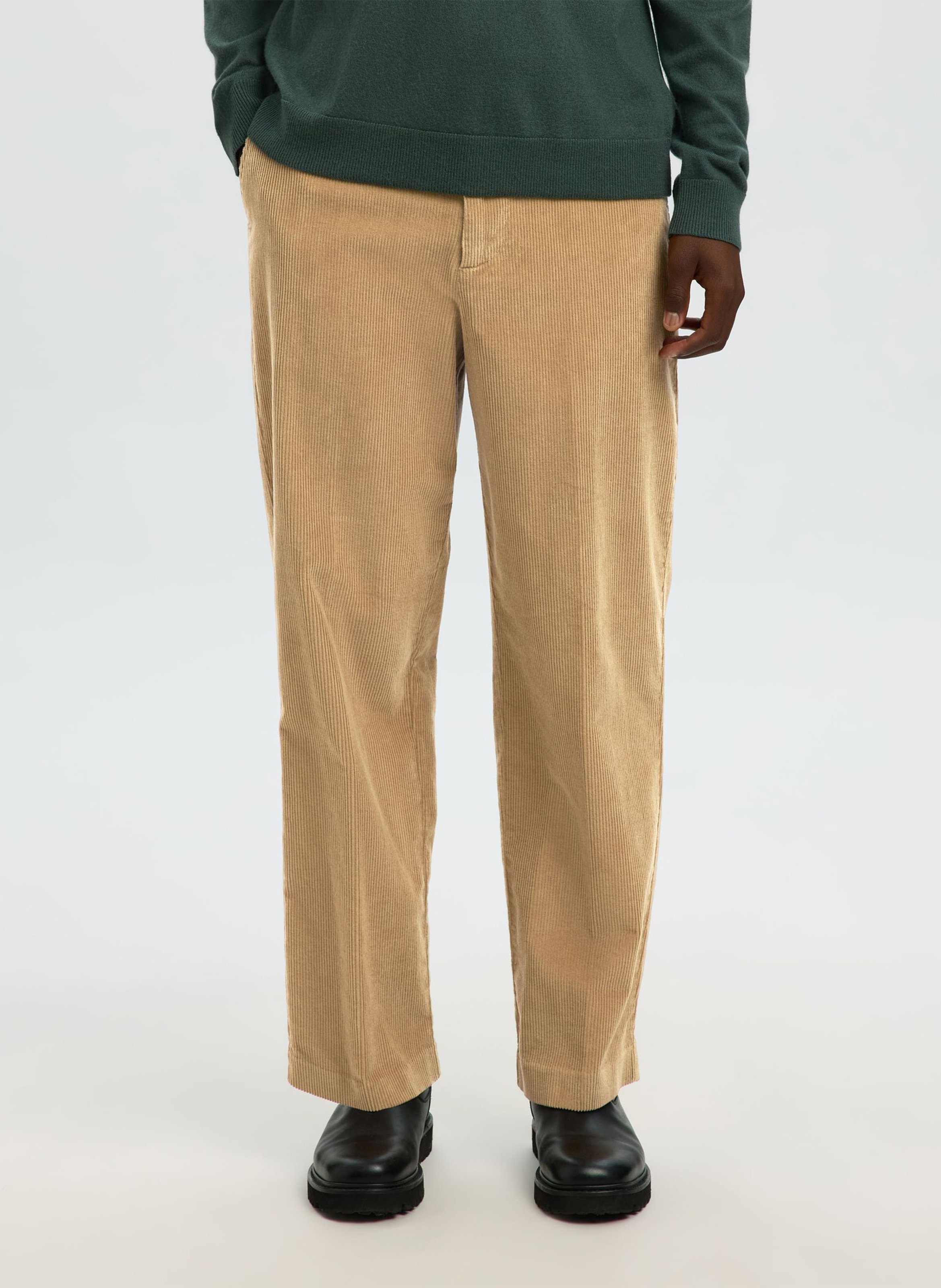 Pantalon droit en coton bio mélangé SELECTED Marron