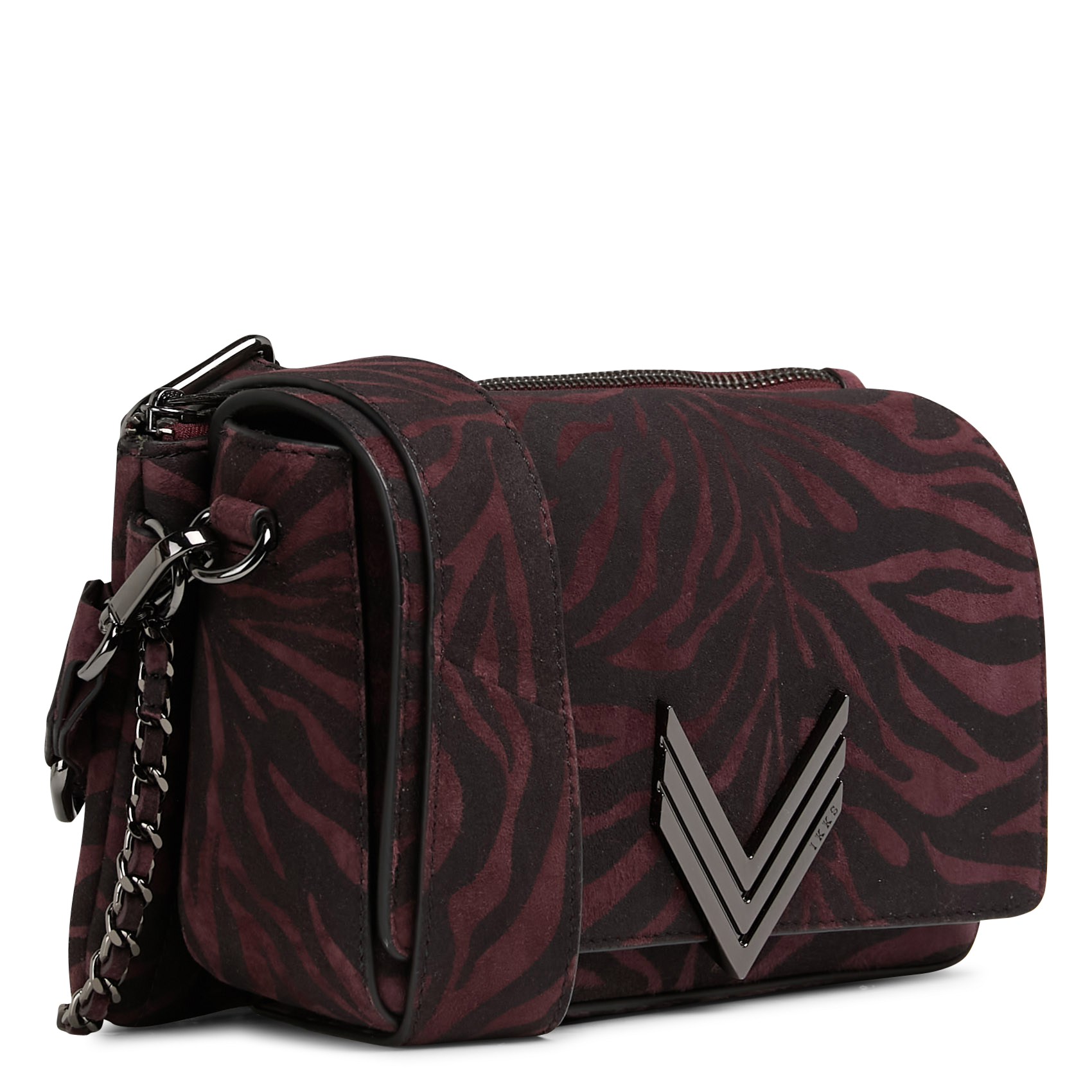Zebra print leather crossbody bag IKKS Purple