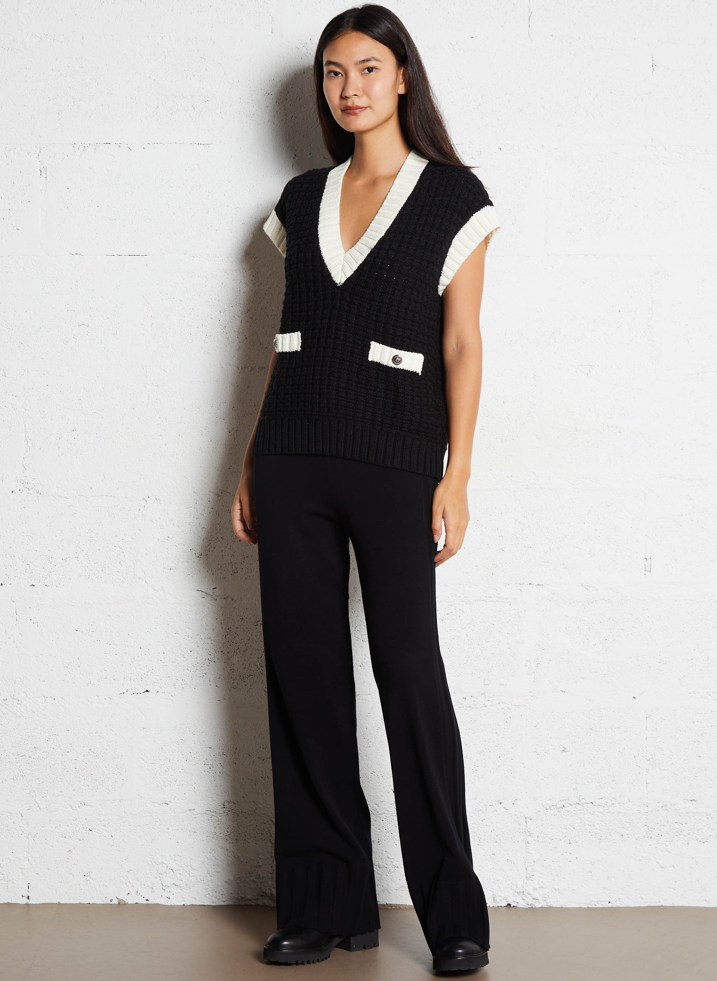 Pull col v en coton mélangé LIU JO Noir