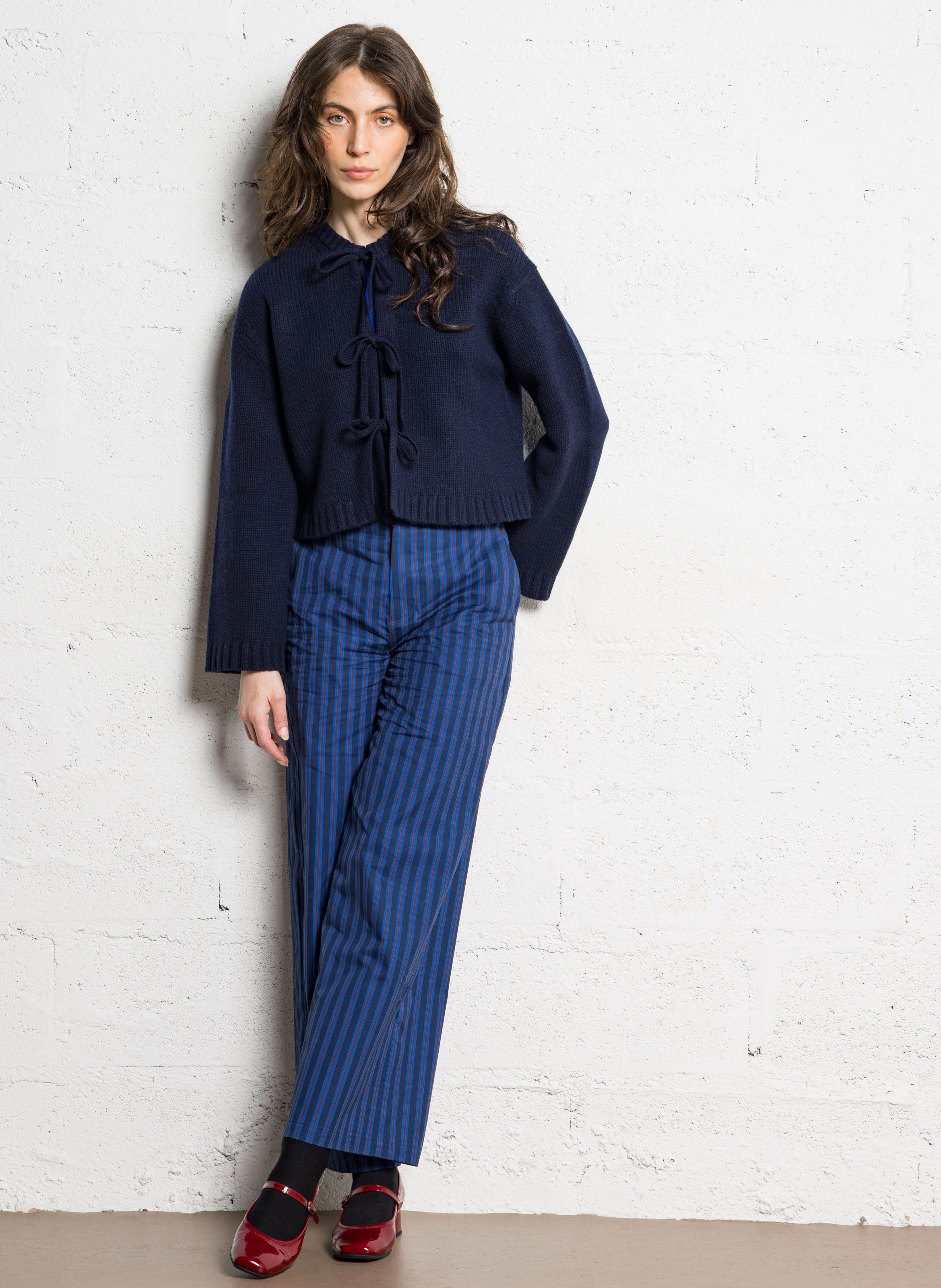 Gilet col rond en laine THE TINY BIG SISTER Bleu