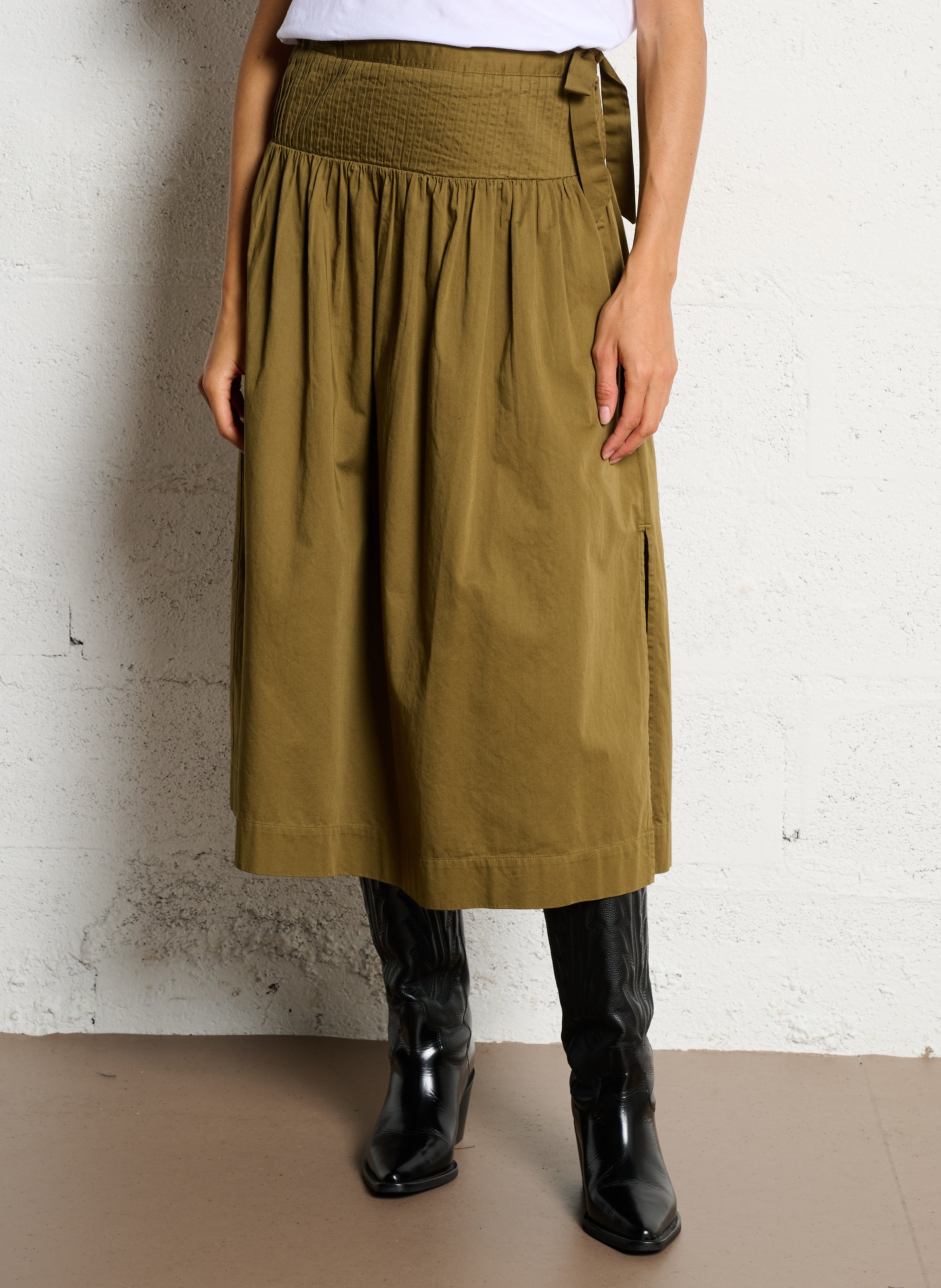 Jupe ample unie en coton bio DAMSON MADDER Kaki