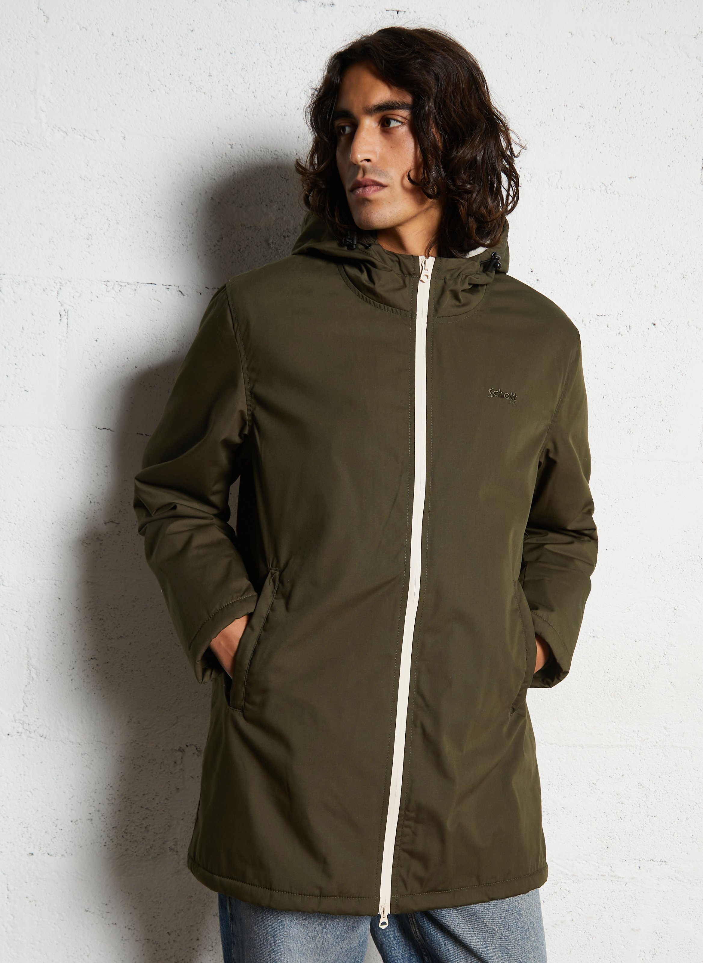 Parka à capuche col montant unie SCHOTT Vert