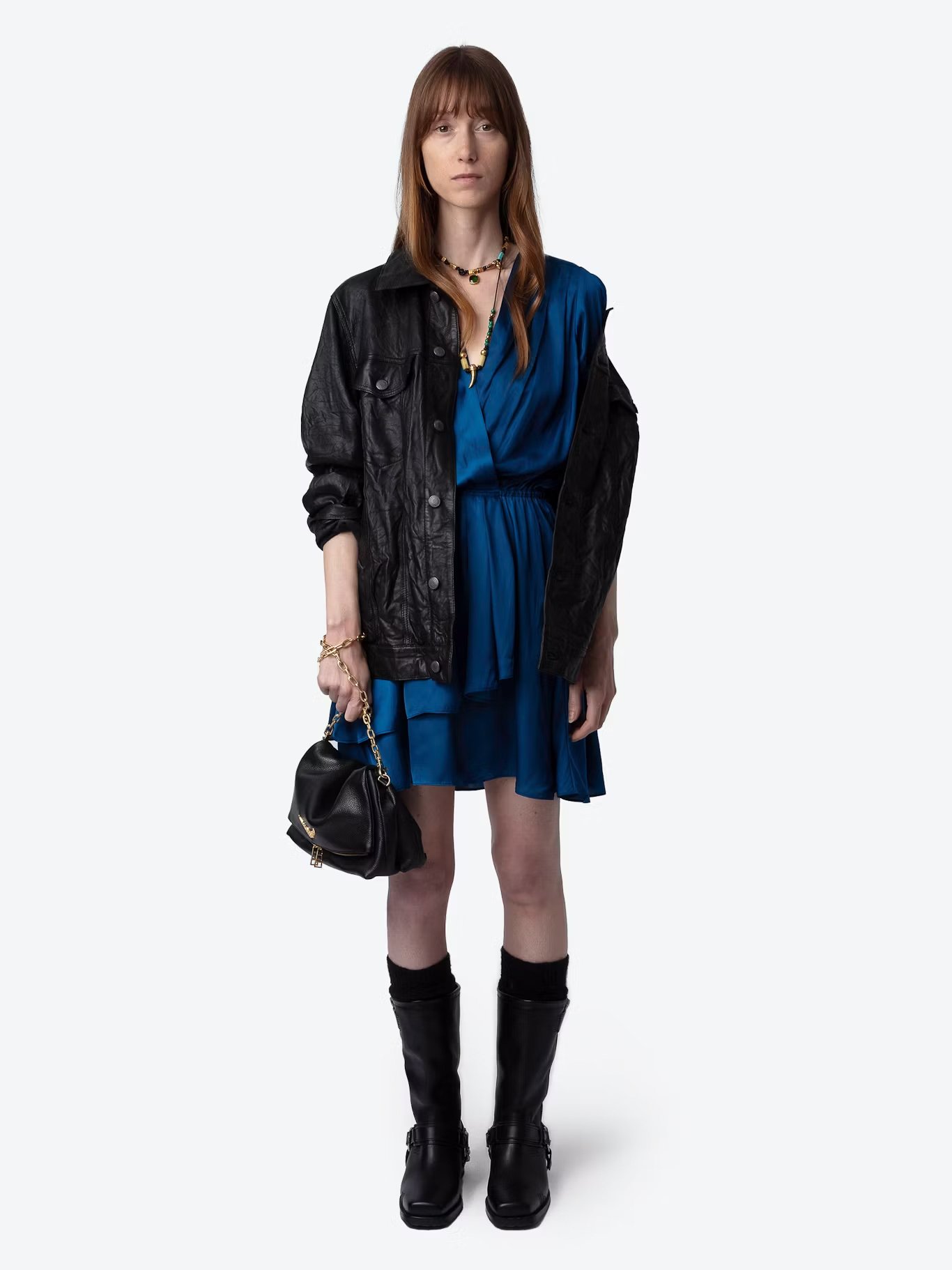 Robe courte droite col V en fibres recyclées mélangées ZADIG&VOLTAIRE Bleu