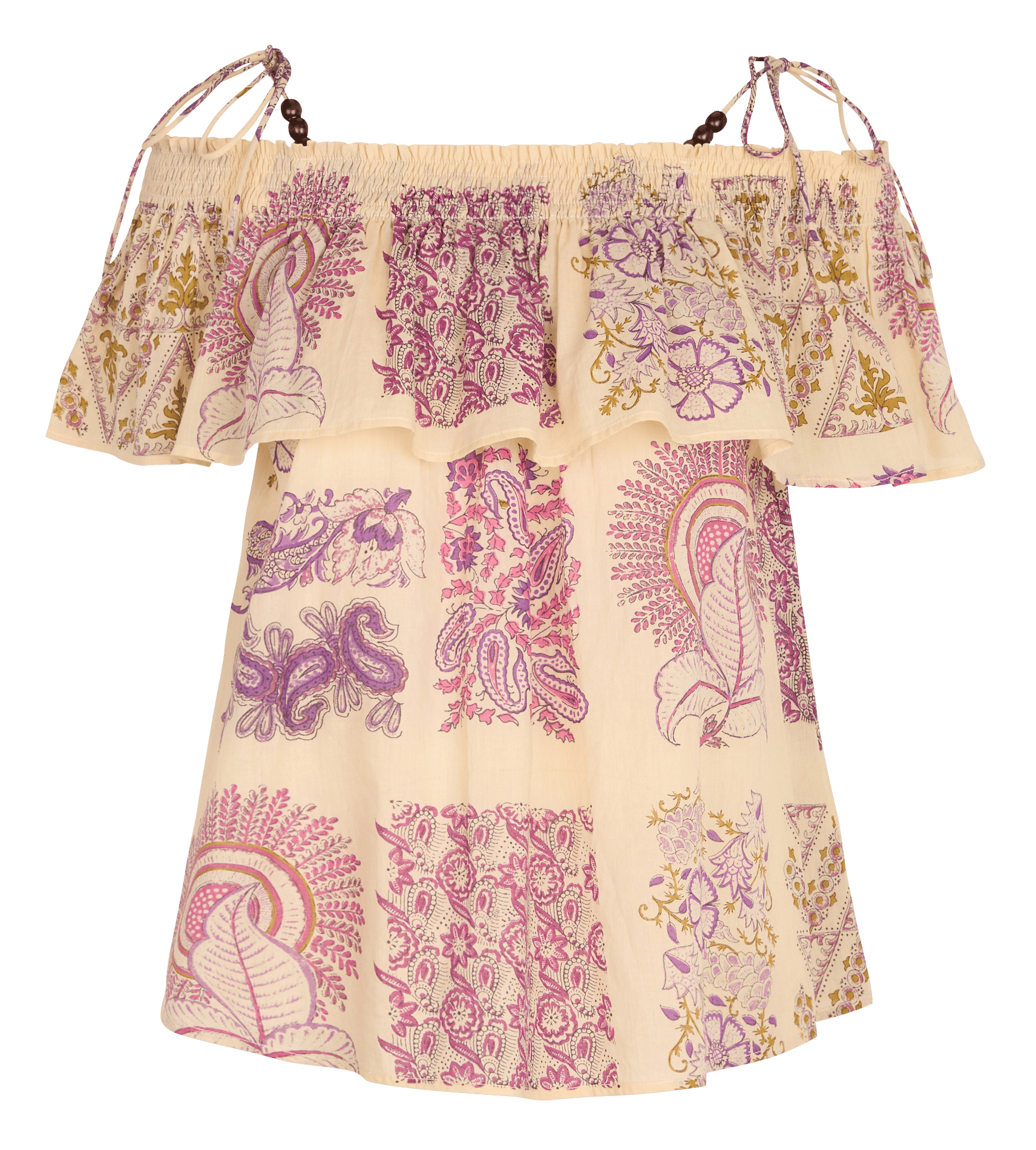 Top con spalline stampate a balze ANTIK BATIK Beige