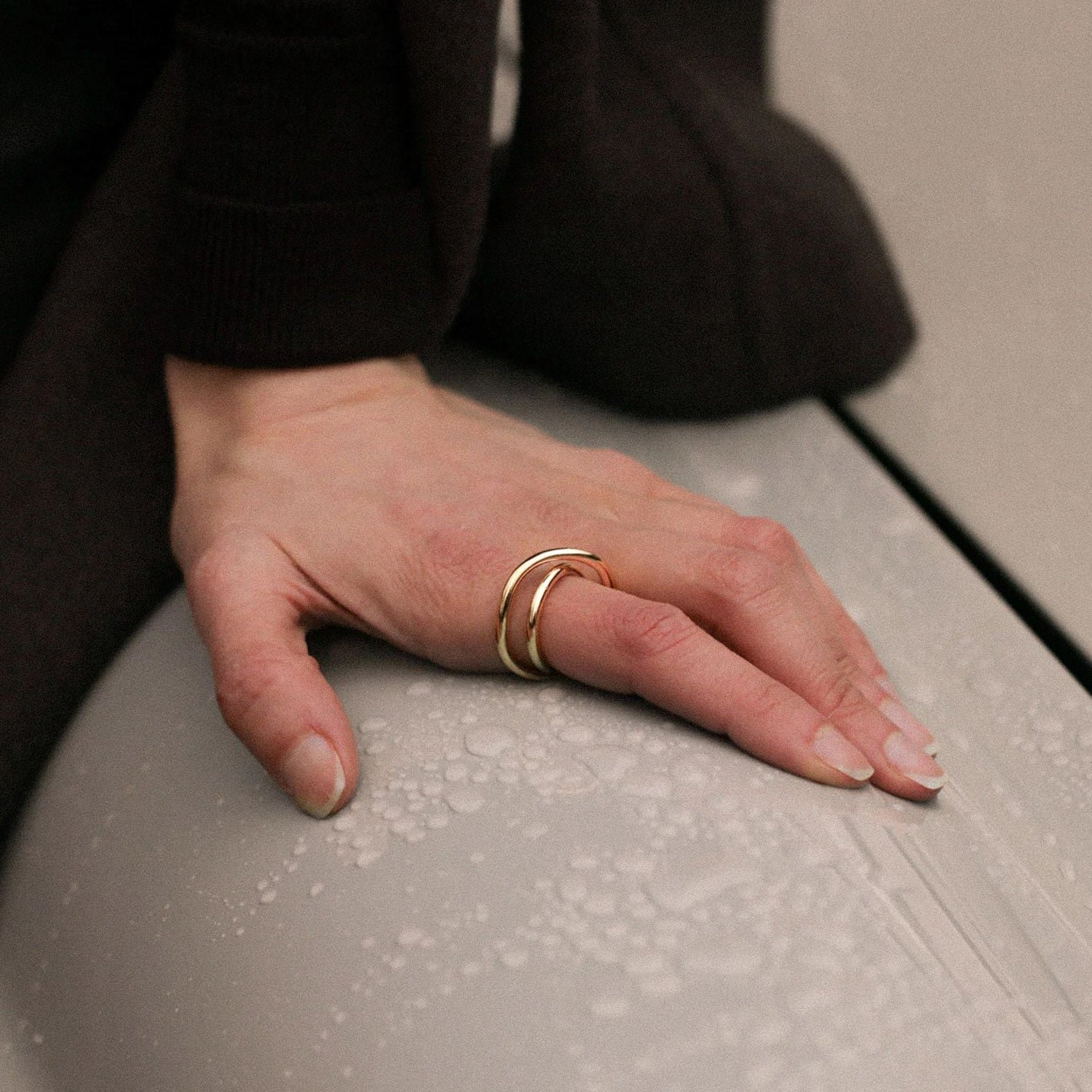 Ring with two hoops, recycled silver MAYRENA Golden