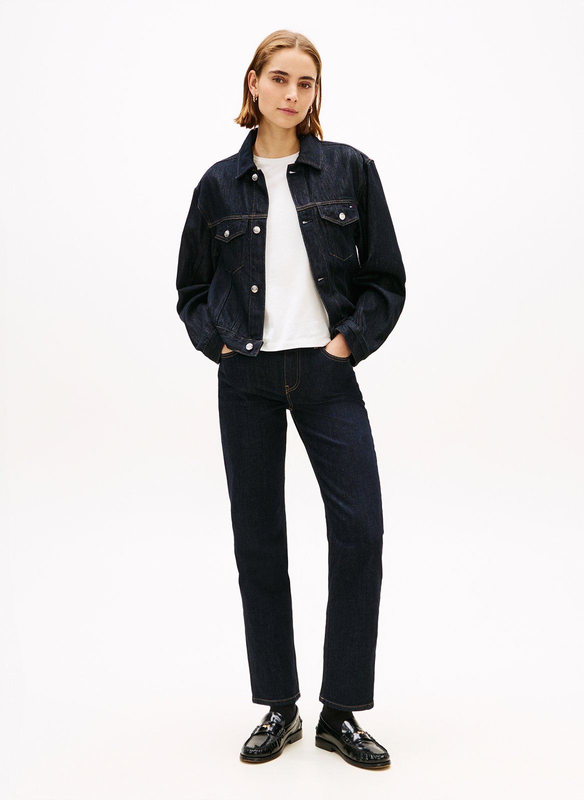 Straight cotton-blend jacket with classic collar TOMMY HILFIGER Raw denim