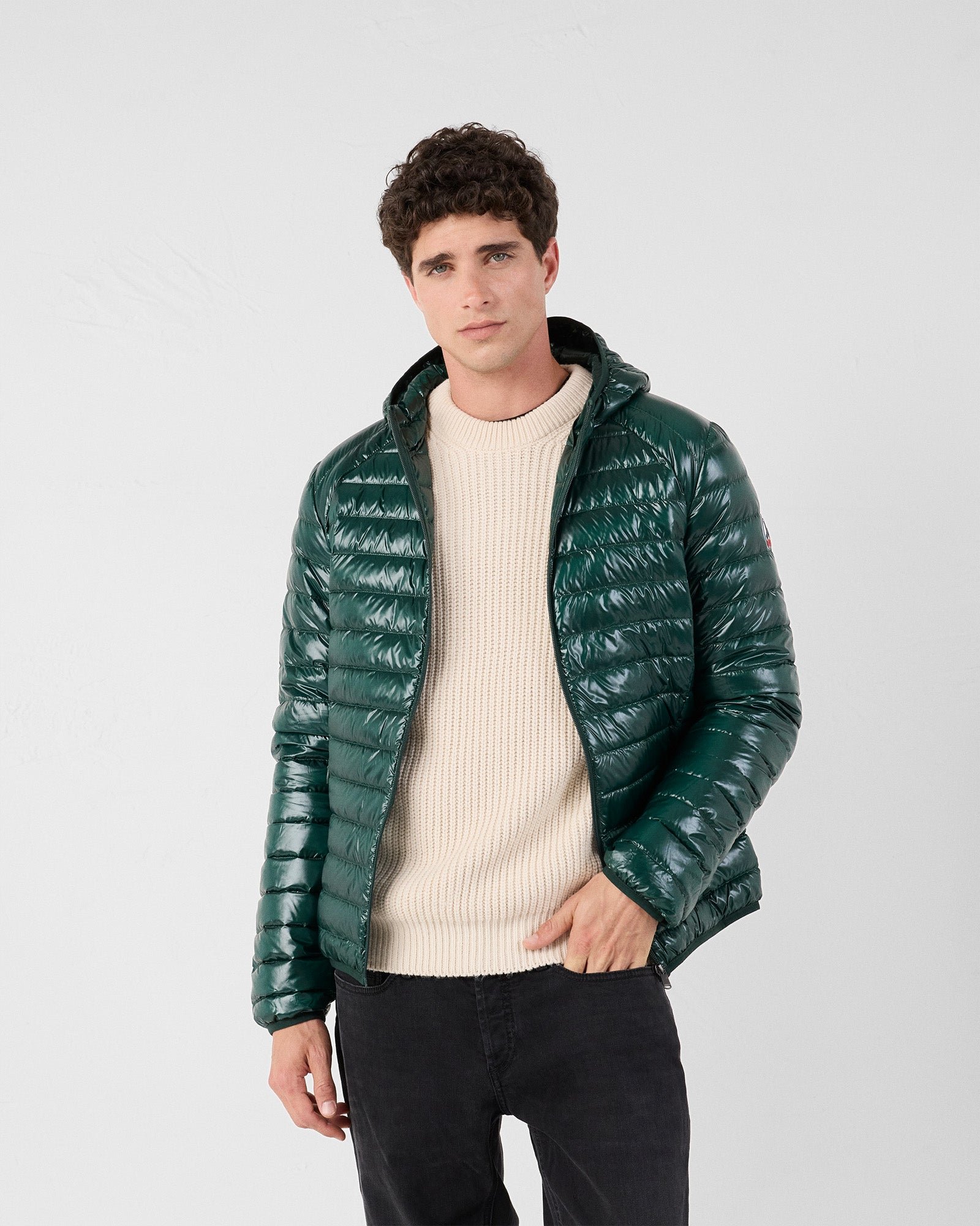 Shiny forest nico light hooded puffer coat JOTT Green