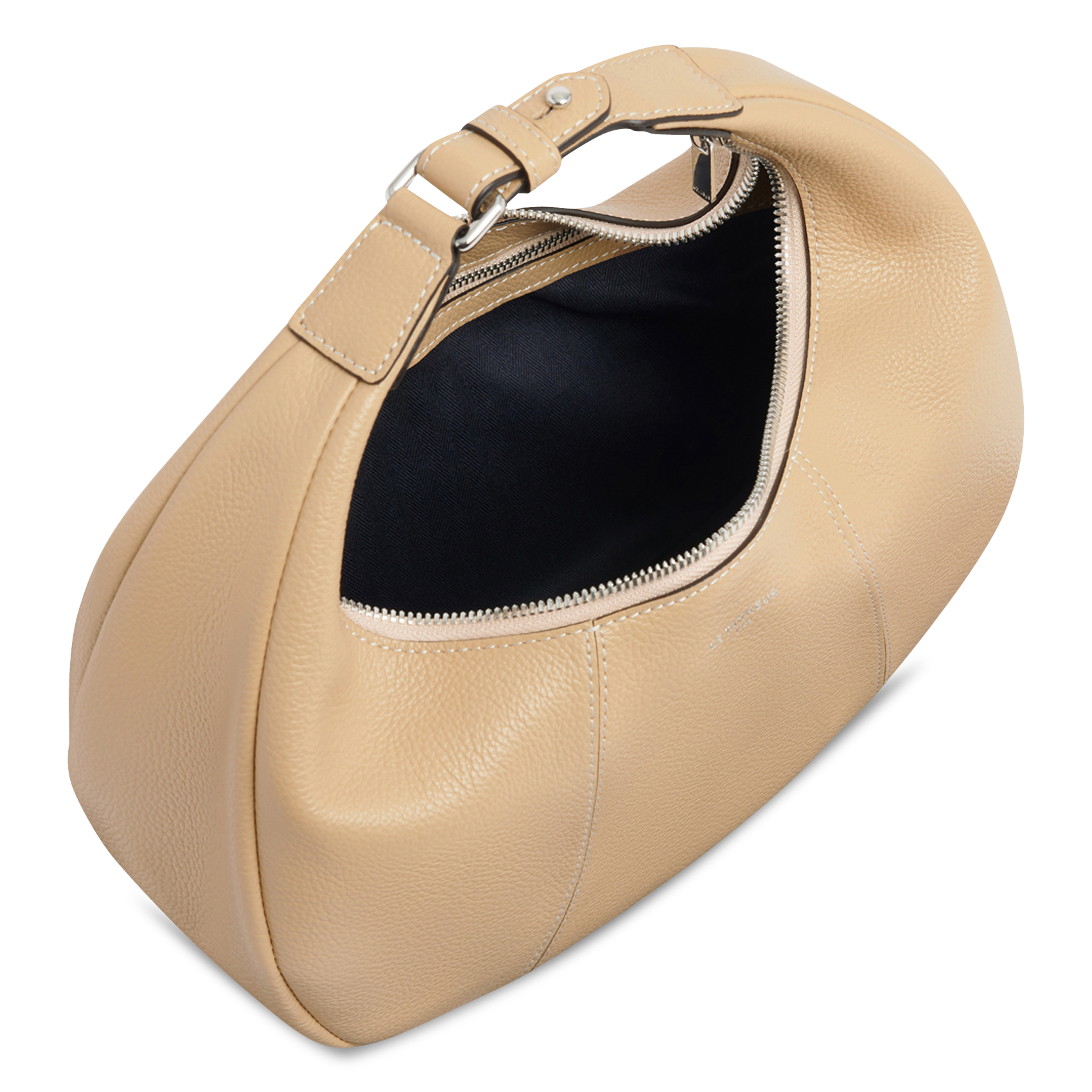 Petit sac hobo zippé en cuir grainé LE TANNEUR Beige