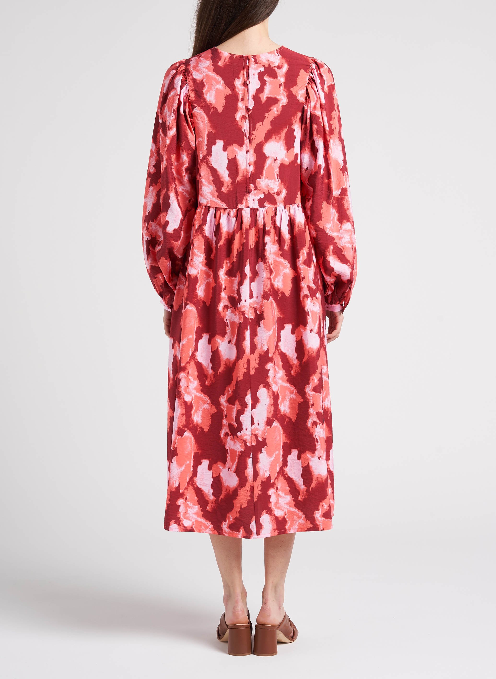 Robe midi col rond imprimée  MOSS COPENHAGEN Rouge