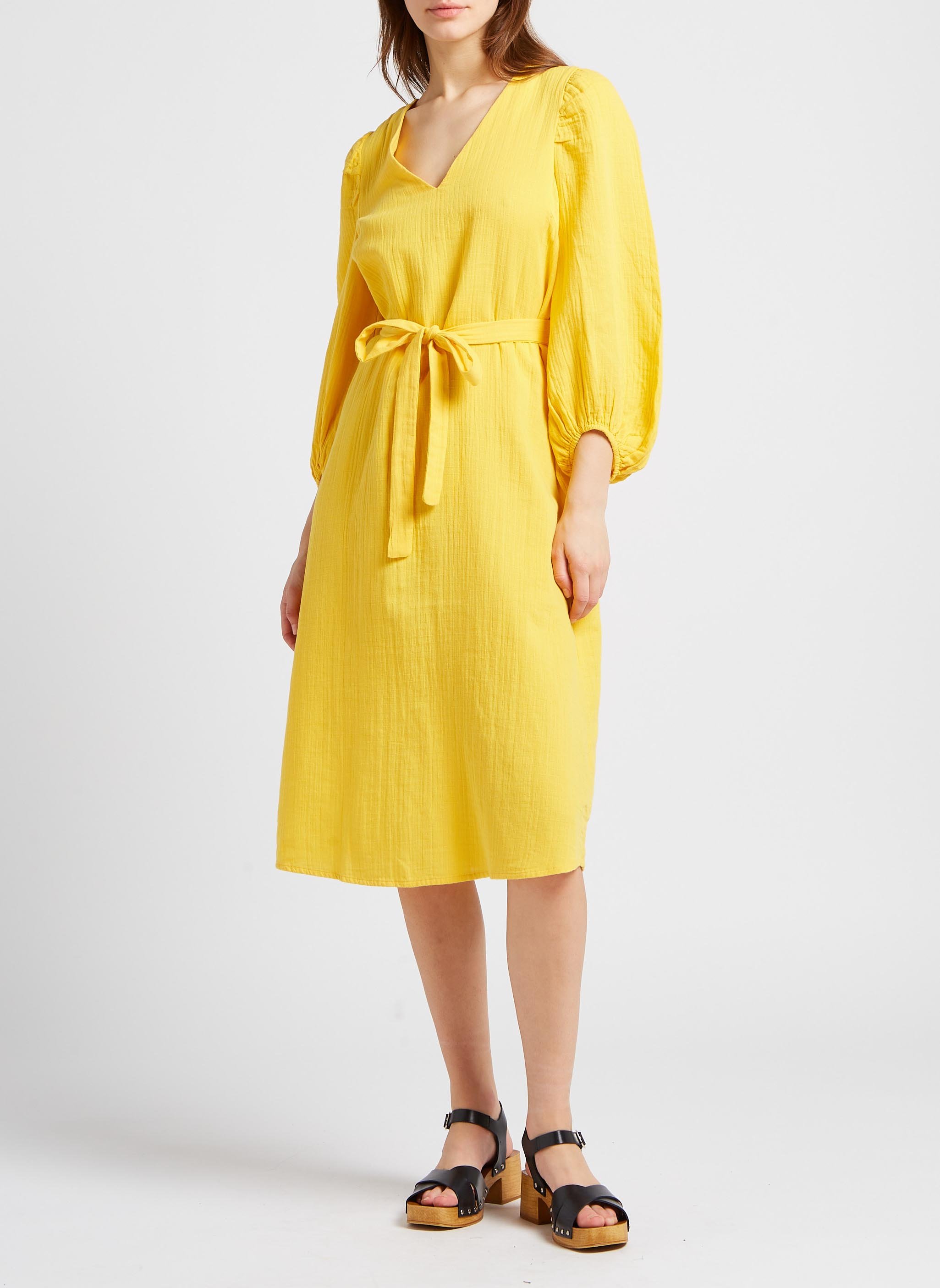 Halflange, katoenen jurk met V-hals VILA Oranje