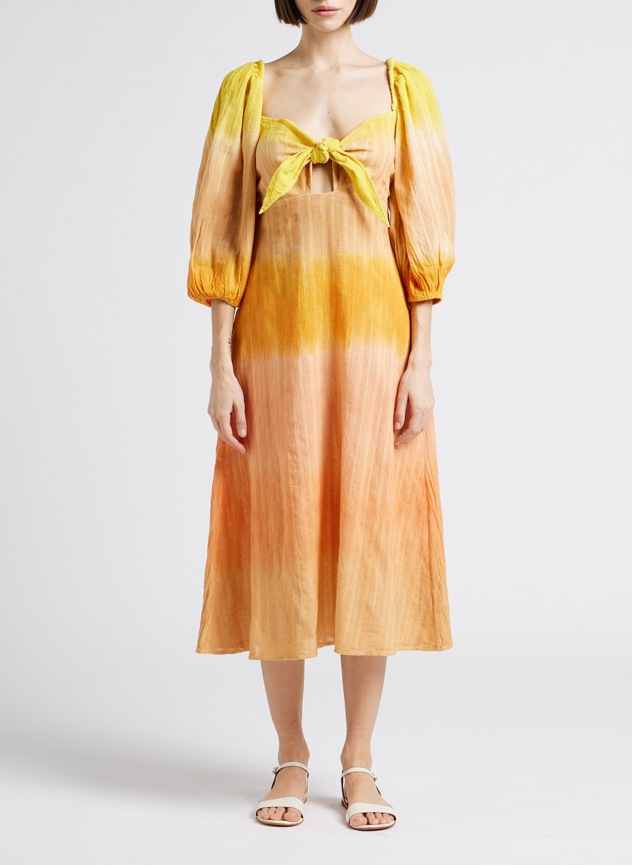 Halflange, katoenen jurk met hartvormige halslijn en striksluiting SUNDRESS Oranje