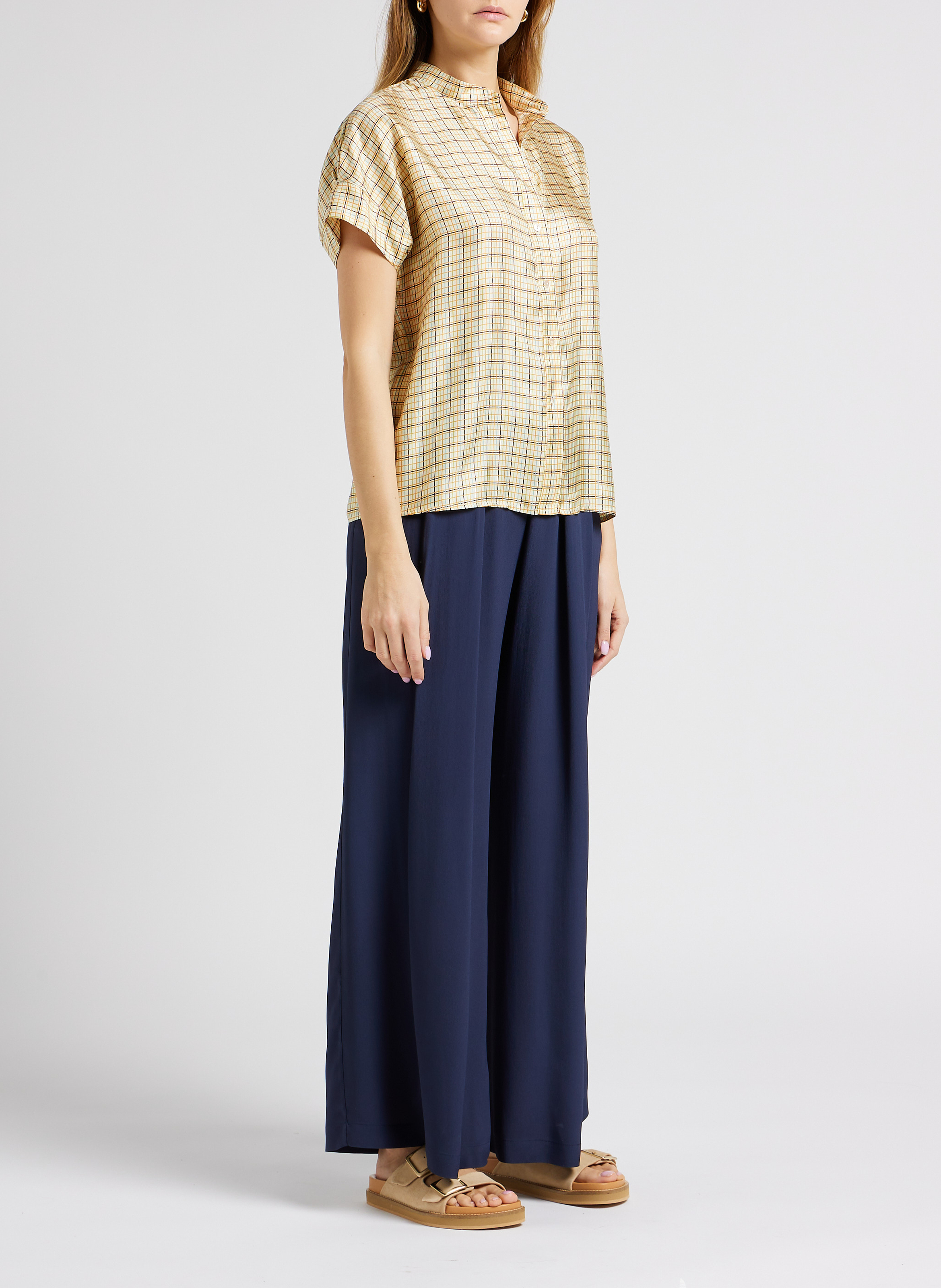 Zijden overhemd met print en maokraag MOMONI Geel