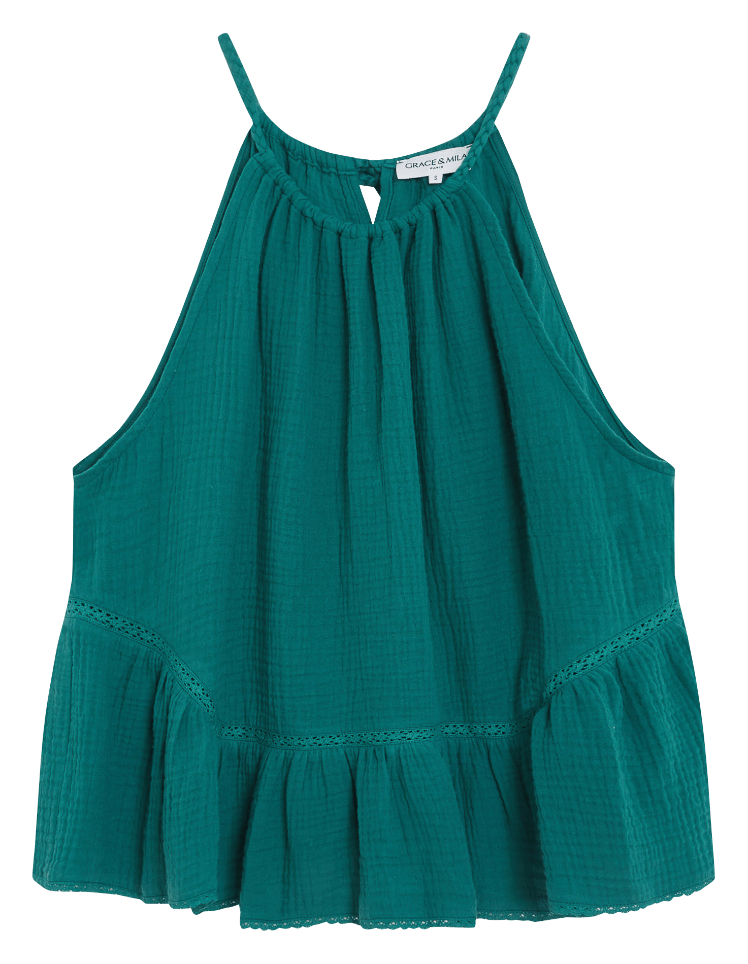 Top col rond en coton GRACE ET MILA Vert