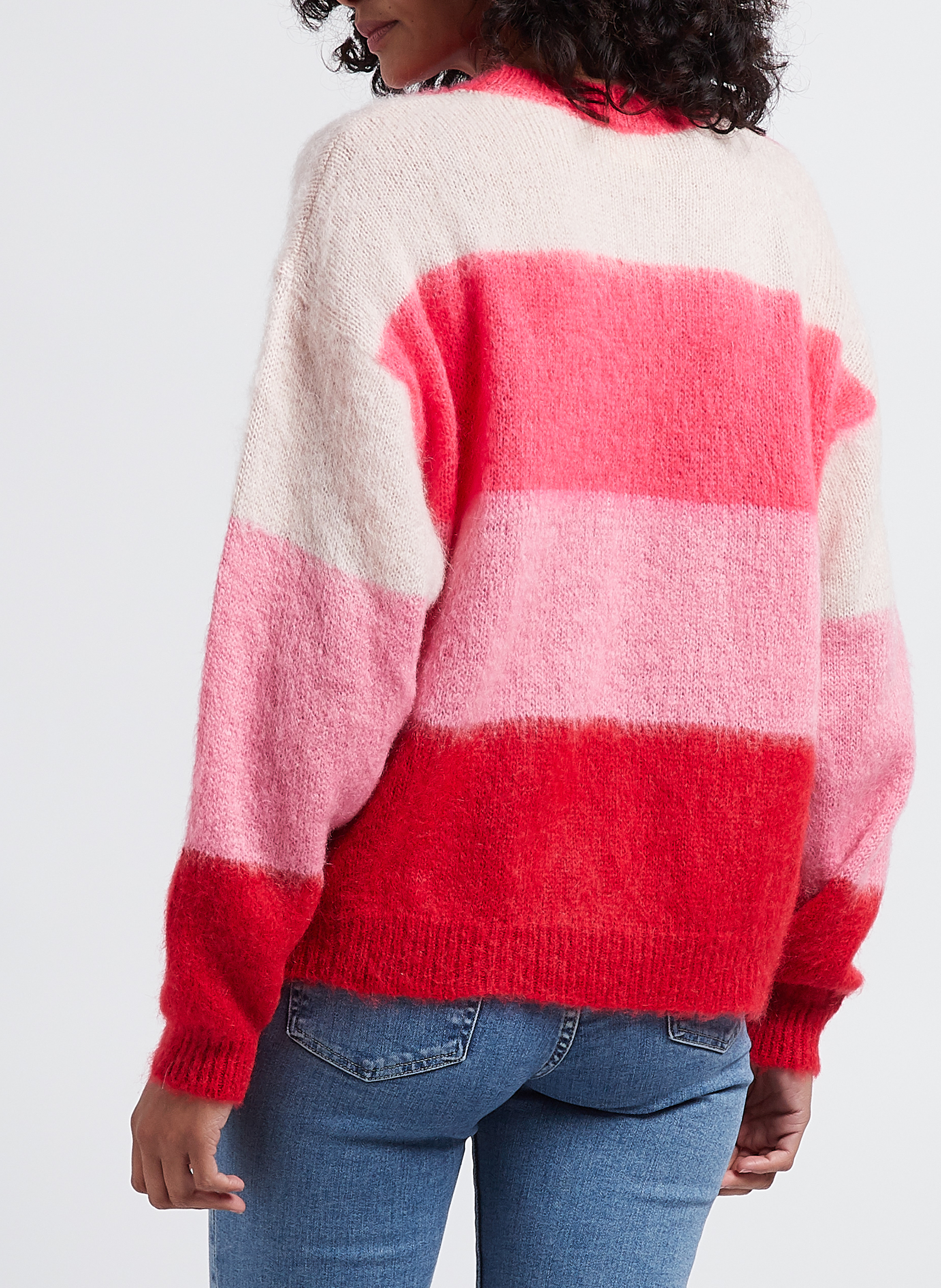 Pull col rond jacquard en maille mélangée INDEE Rose