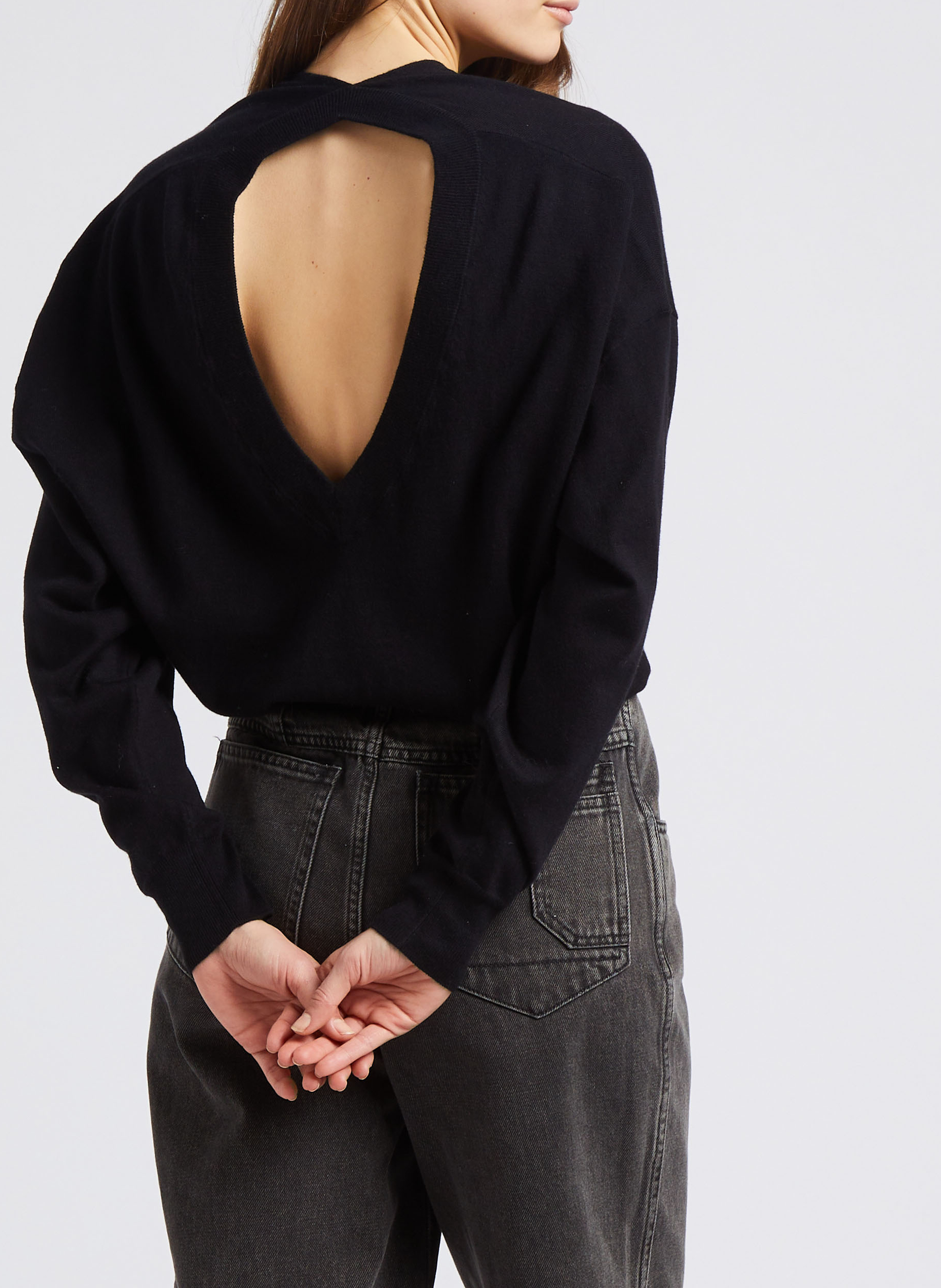 Pull col V droit en coton et cachemire mélangé IRO Noir