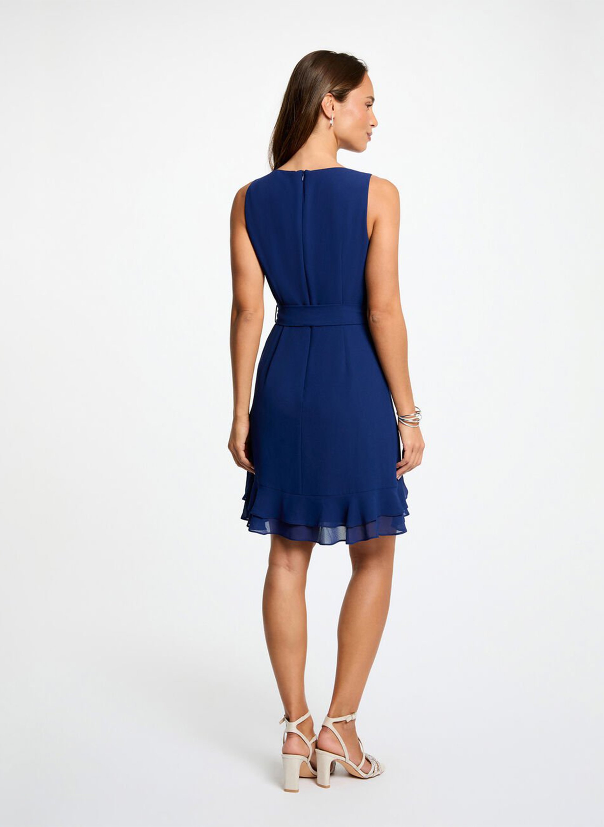 Short straight V-neck dress MORGAN Blue