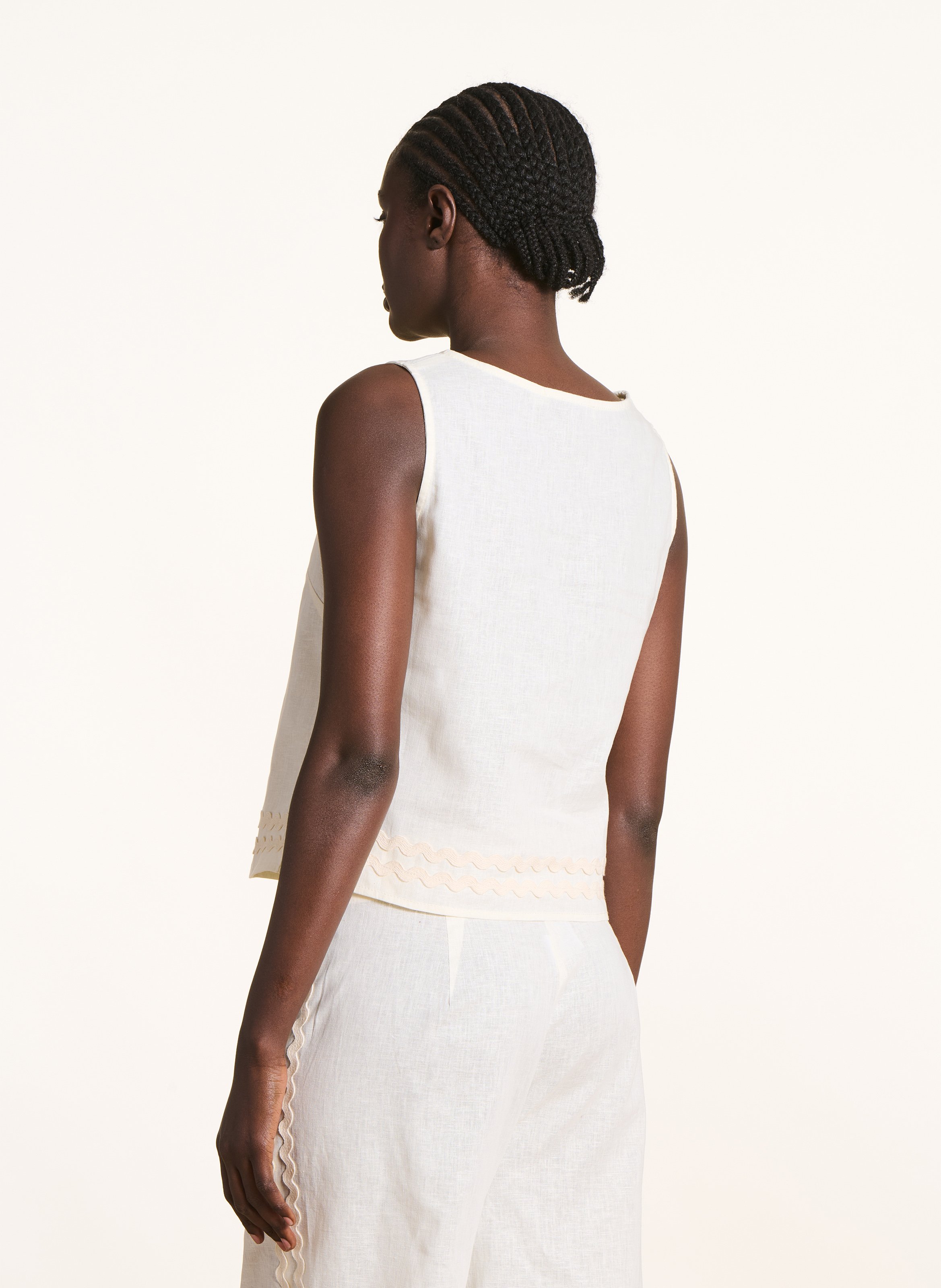 Round-neck cotton- and linen-blend top LA FEE MARABOUTEE White