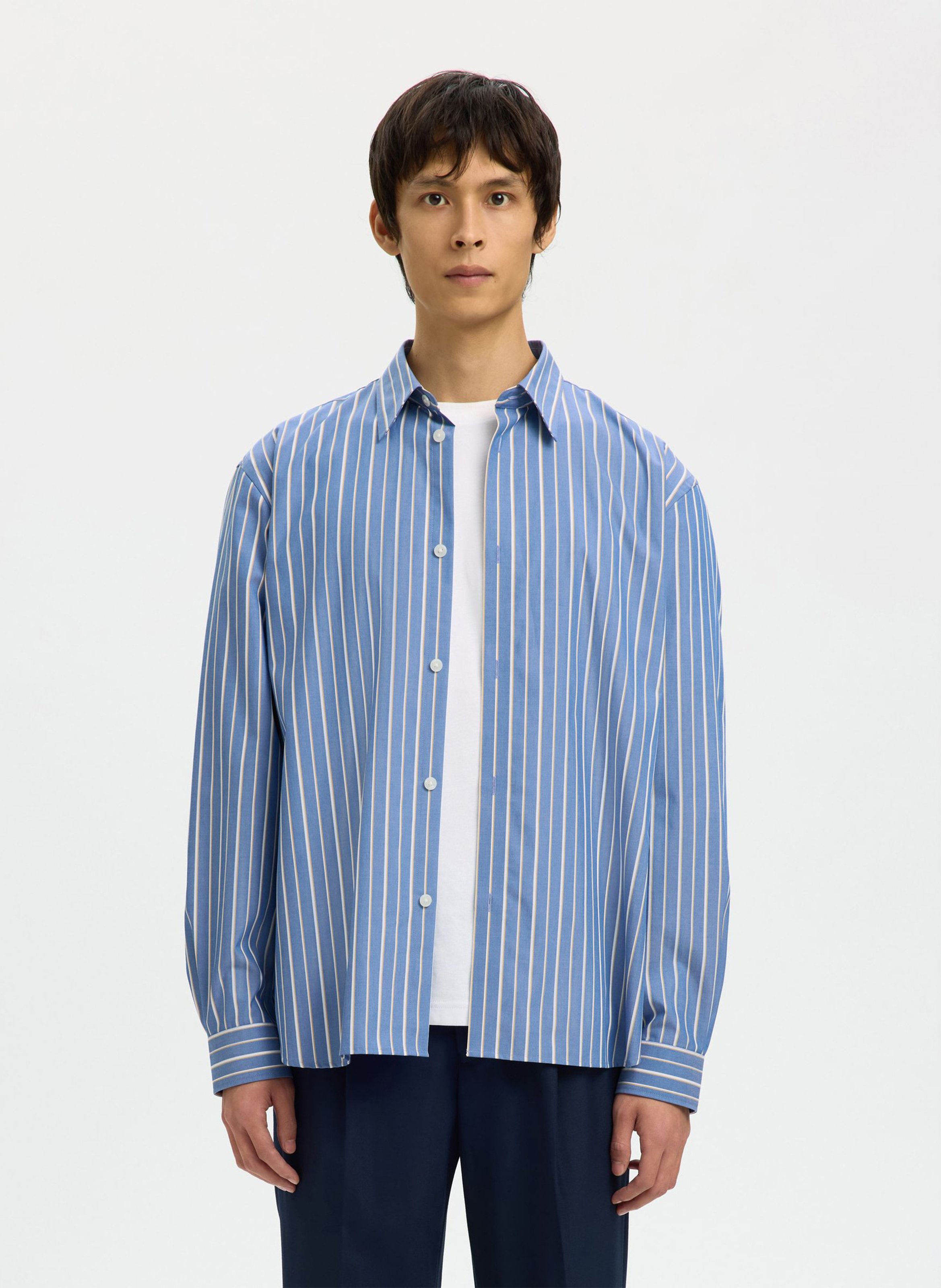 Cotton shirt with classic collar SELECTED Blue