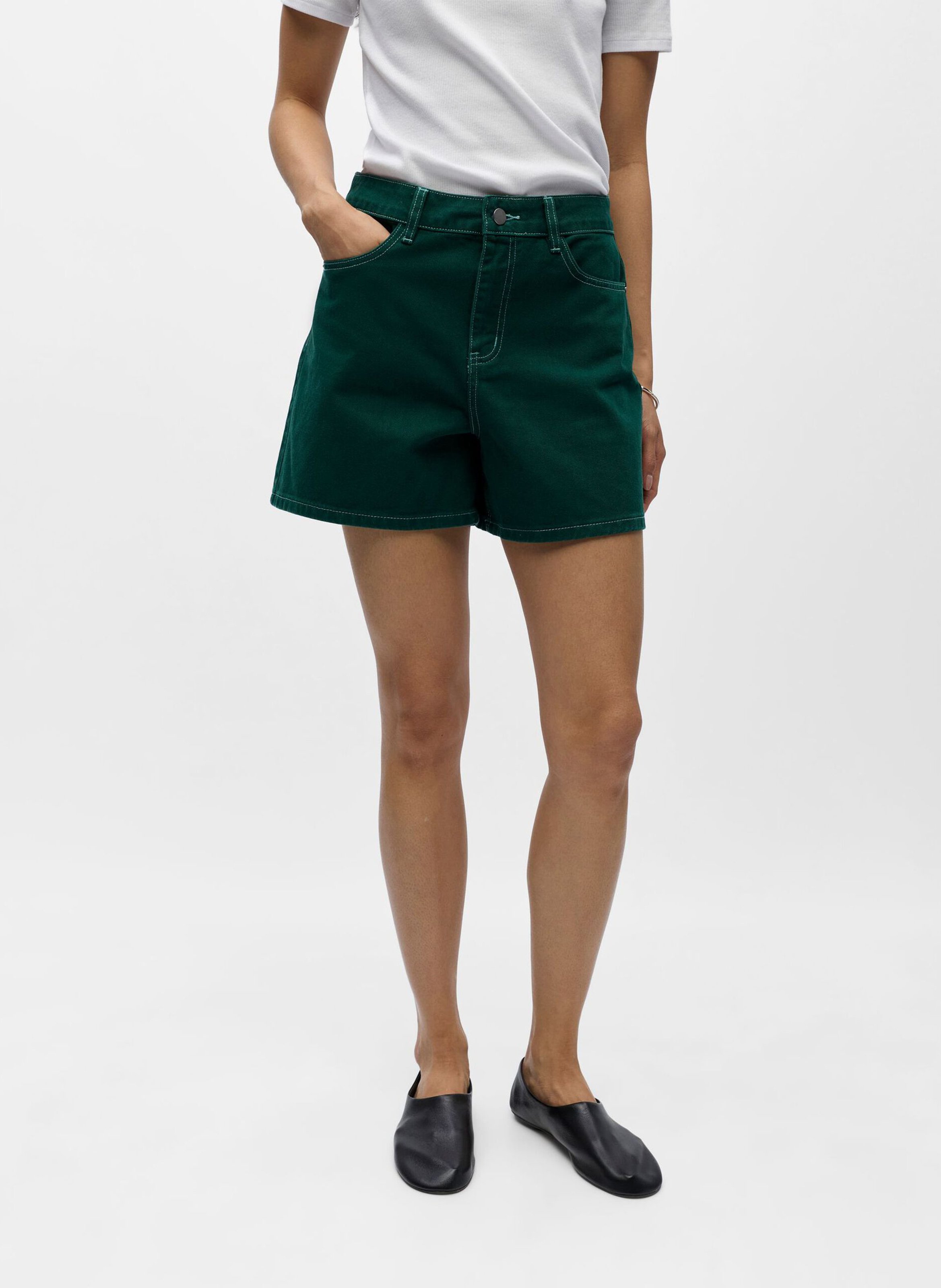 Short droit en coton mélangé OBJECT Vert