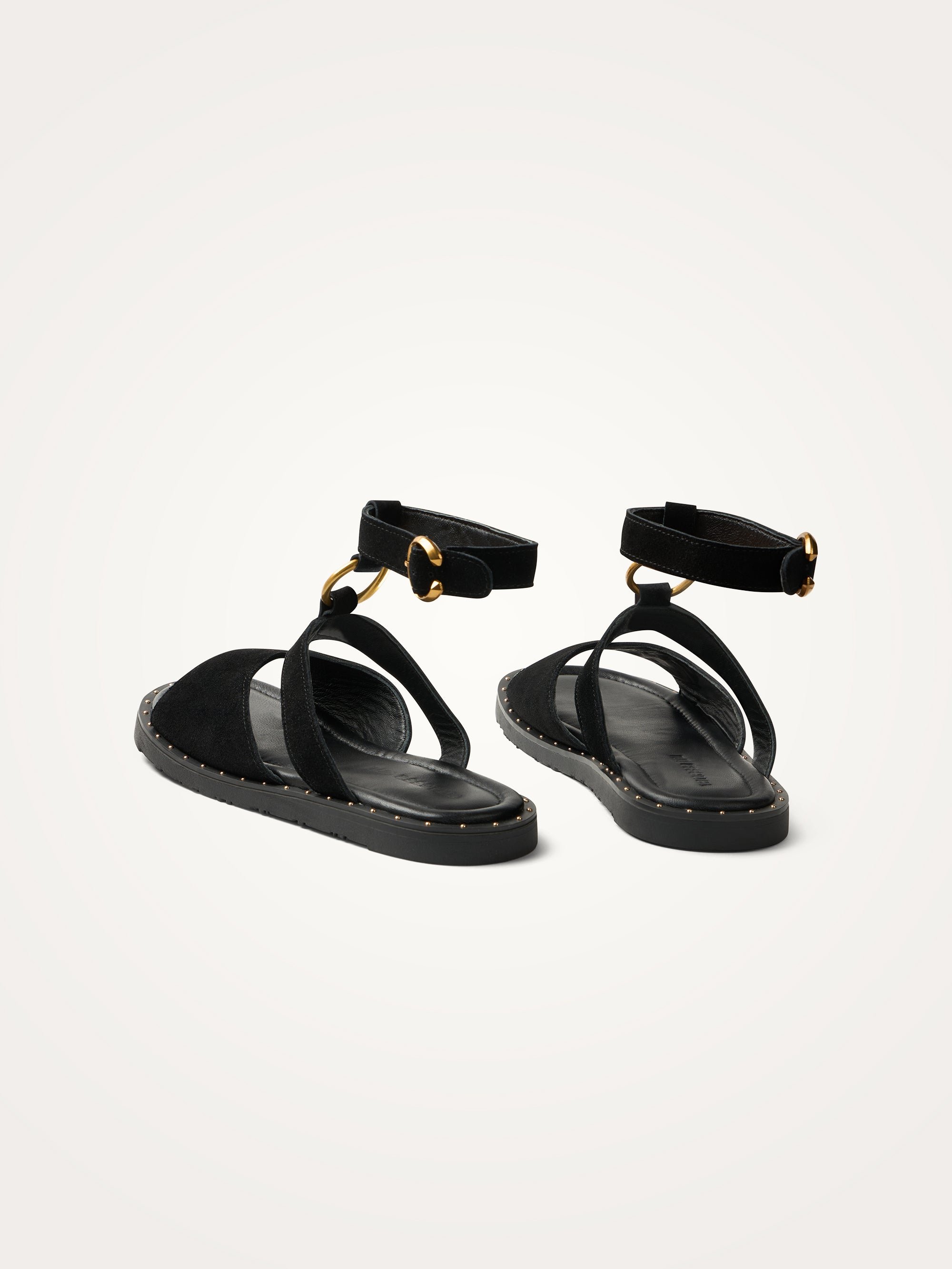 Flat suede sandals with strap Black
