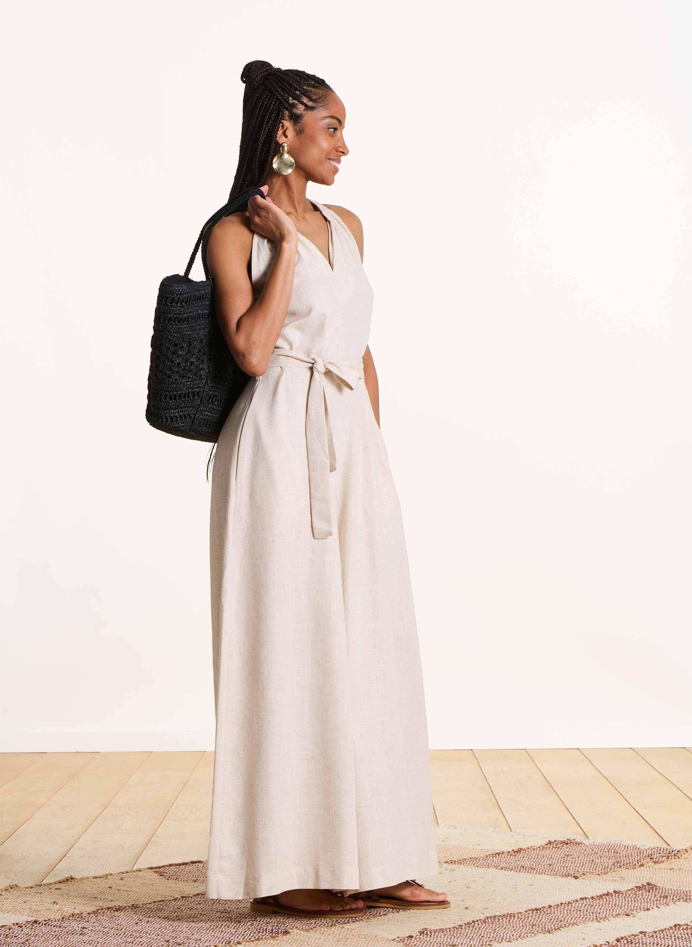 Weiter, ärmelloser Jumpsuit LA FEE MARABOUTEE Beige