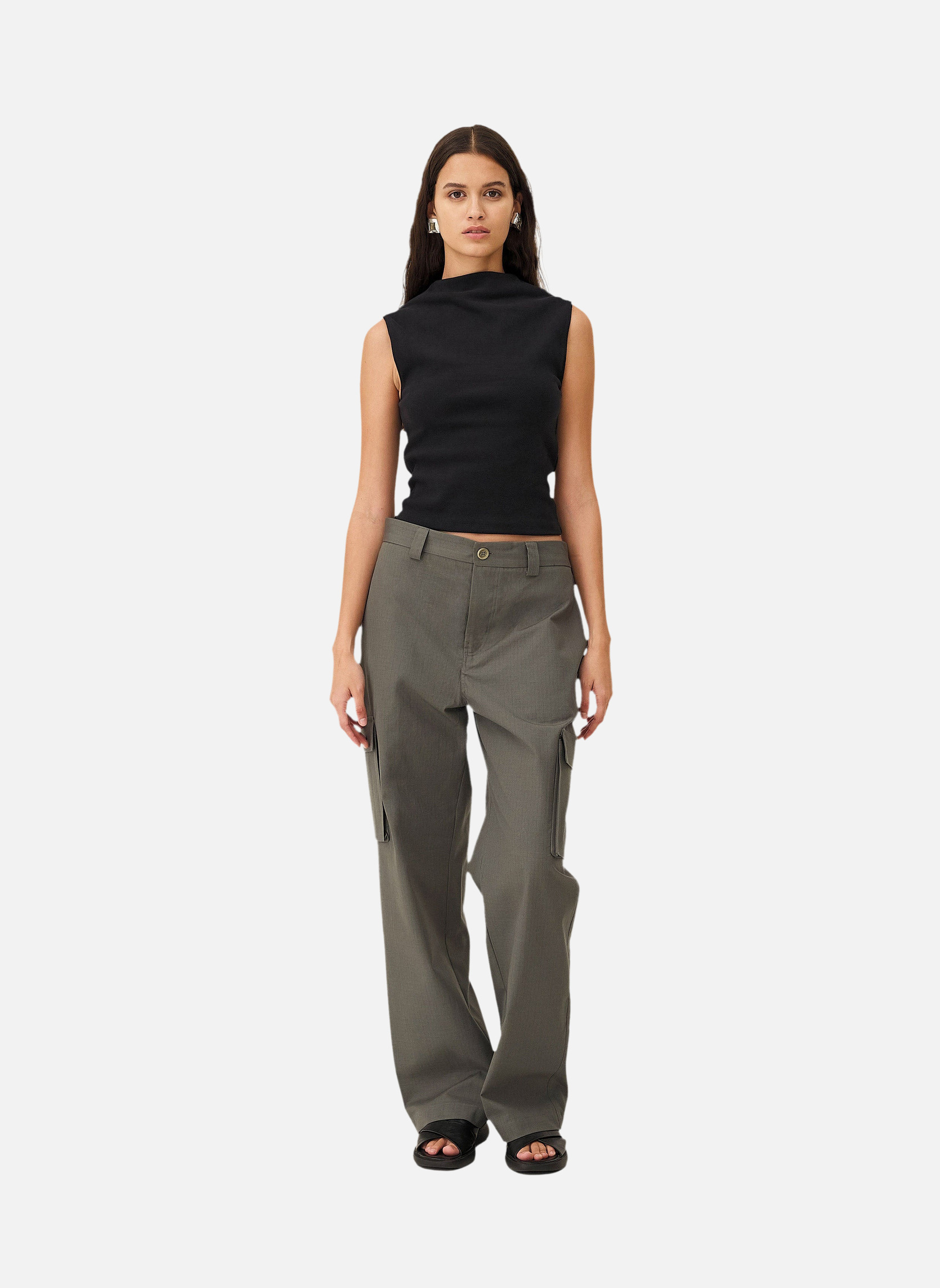 Wide military cargo army green pants Noyoco Green