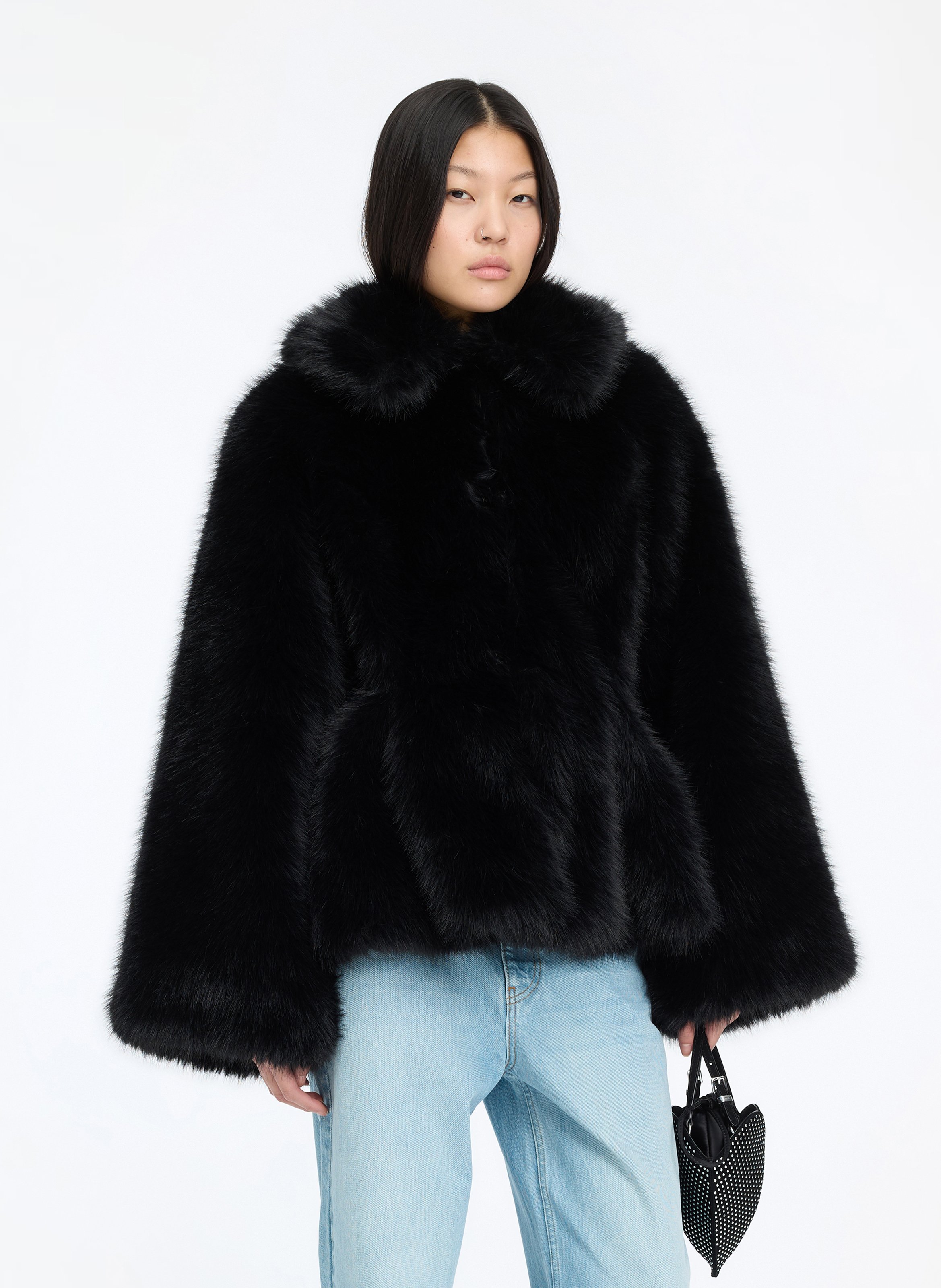 Oversized jas van synthetische bont ROTATE Zwart
