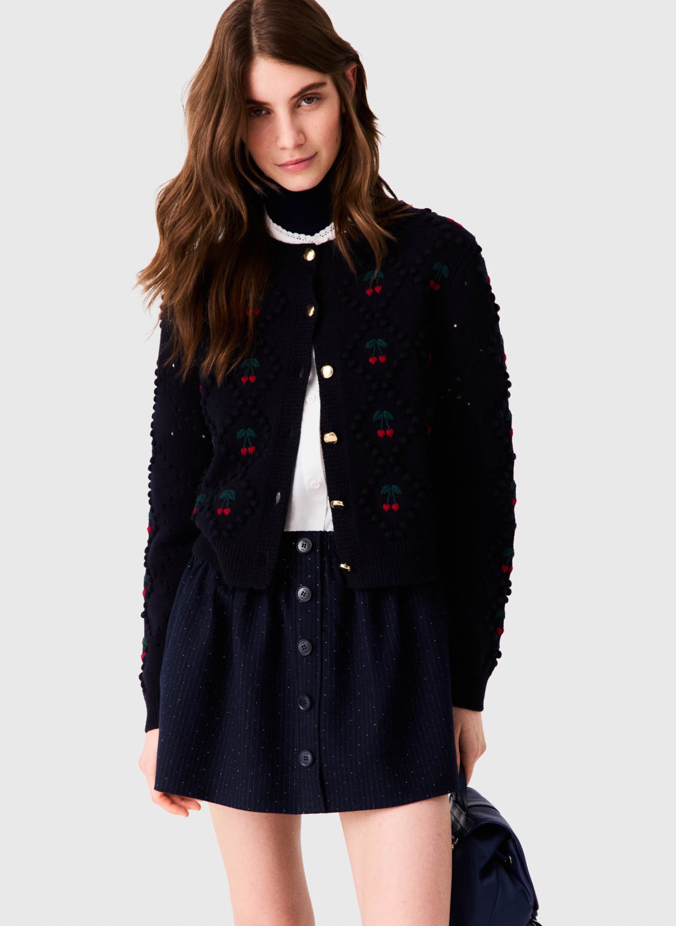 Rechte cardigan met ronde hals en print MAJE Blauw