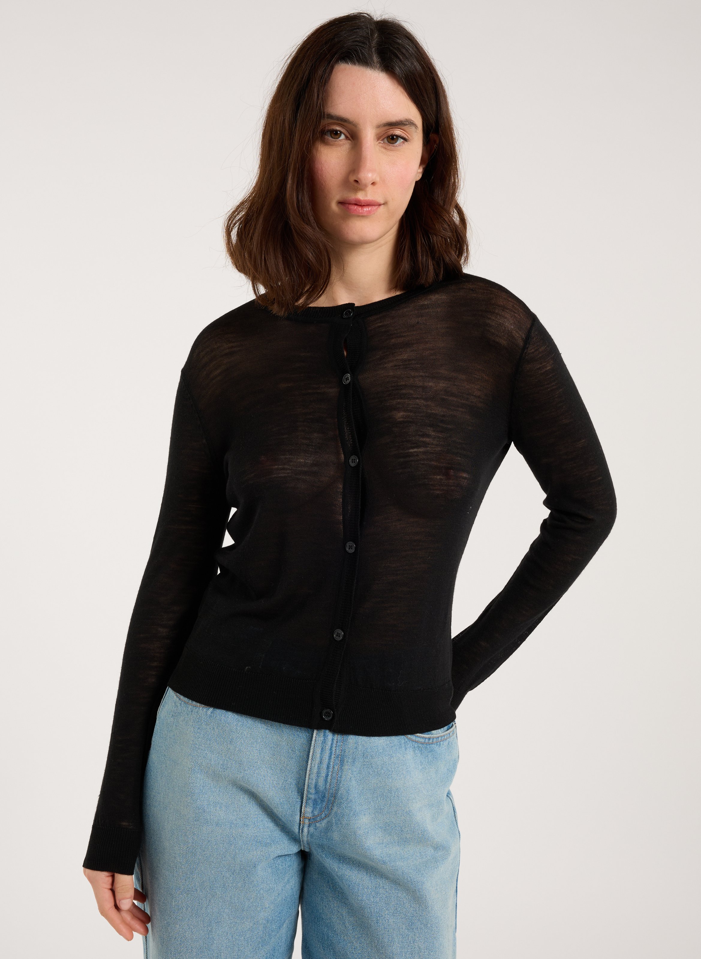 Round neck wool cardigan SAISON 1865 Black