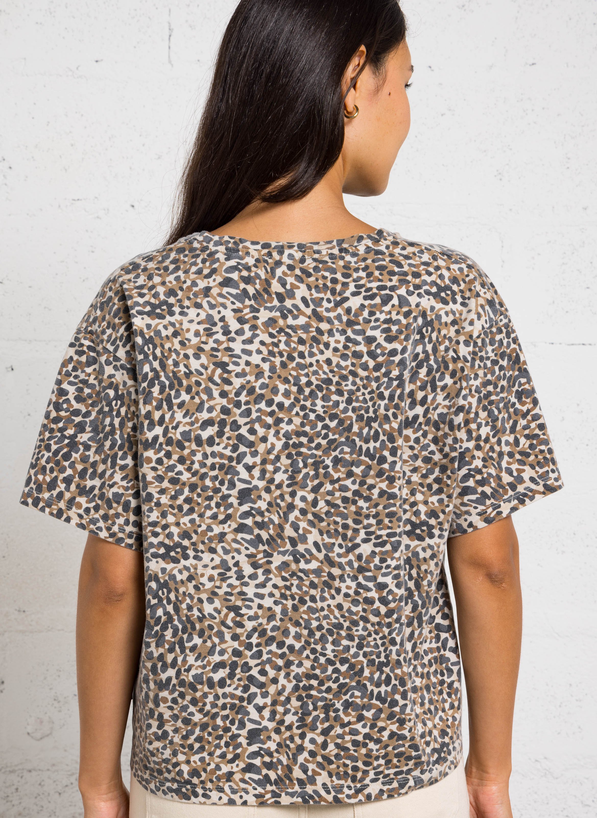 Tee-shirt col V en coton LE TEMPS DES CERISES Marron
