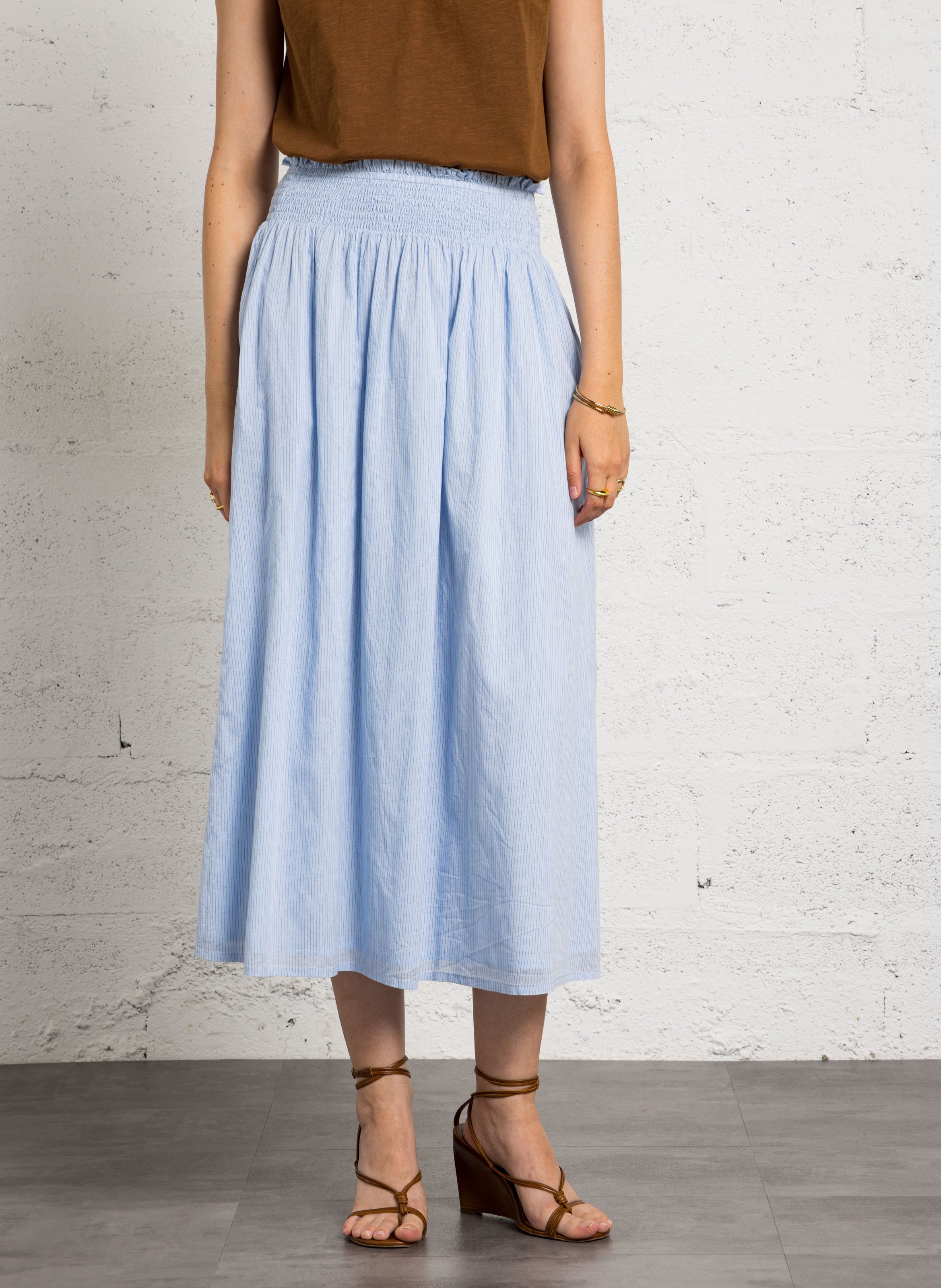 Jupe midi évasée en coton MAISON 123 Bleu